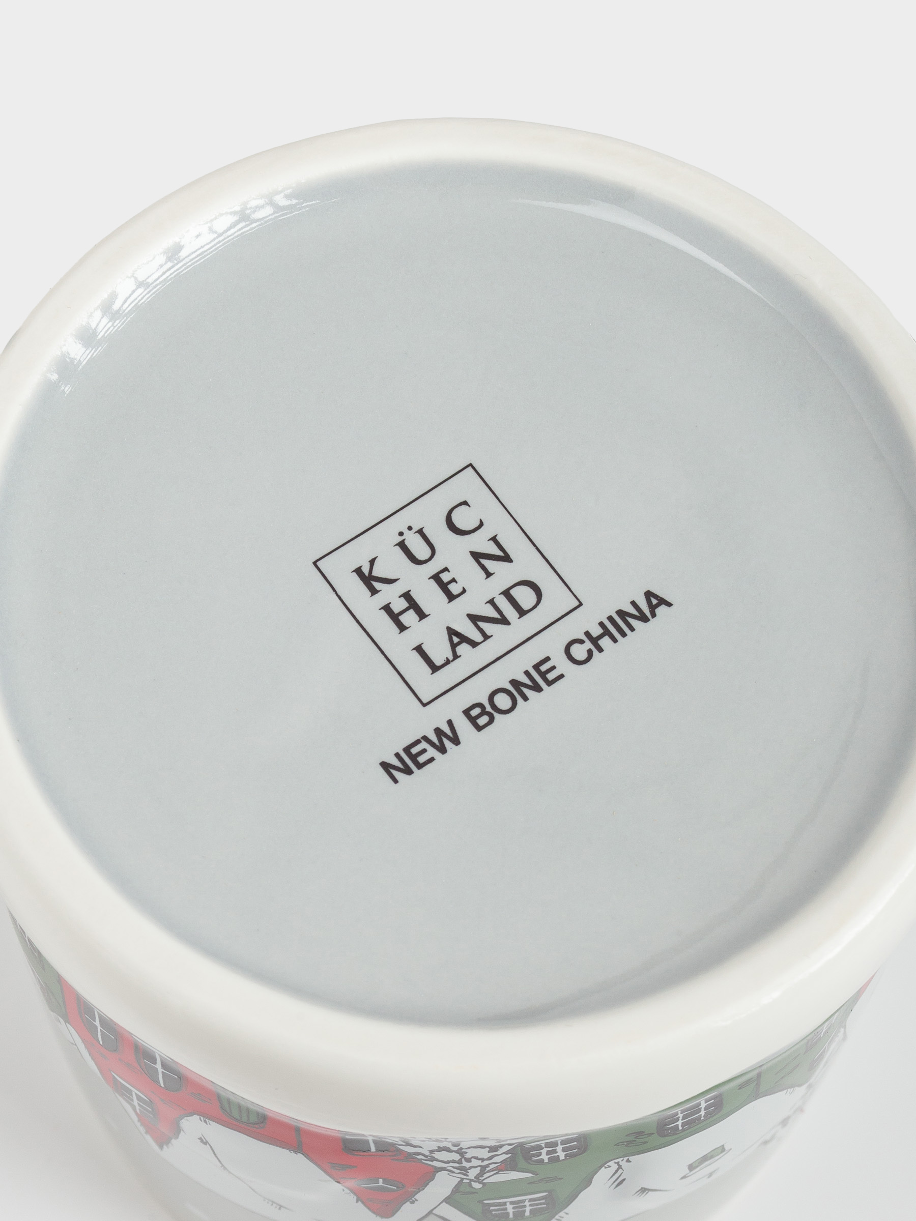 Кружка, 350 мл, с крышкой, фарфор N, серо-зеленая, Дома в снежном лесу, Forest house, image-4