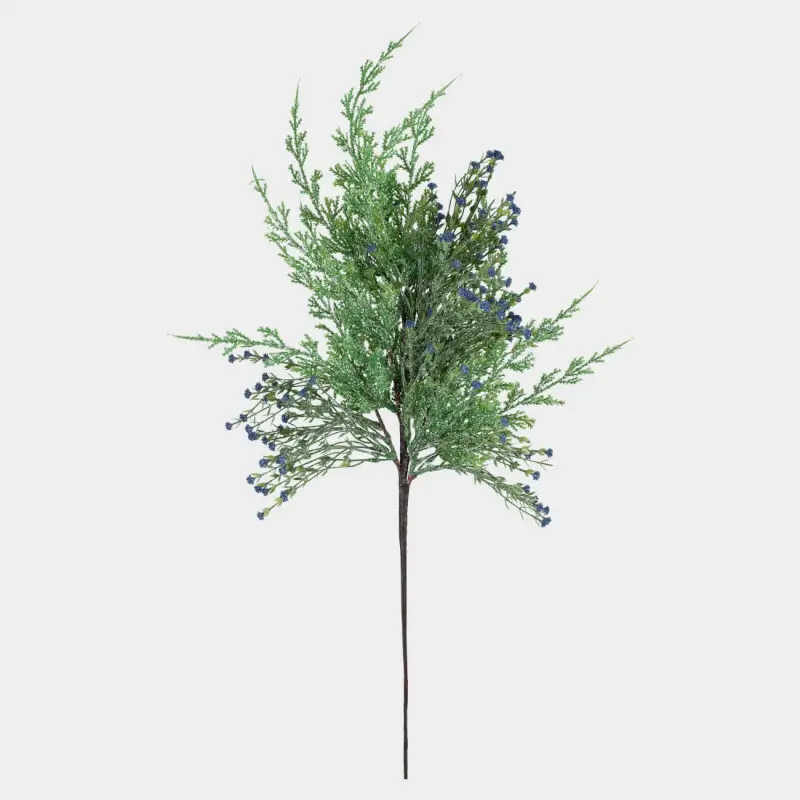 Ветка декоративная, 68 см, пластик, Хвоя с синими цветами, Conifer decor, image-0