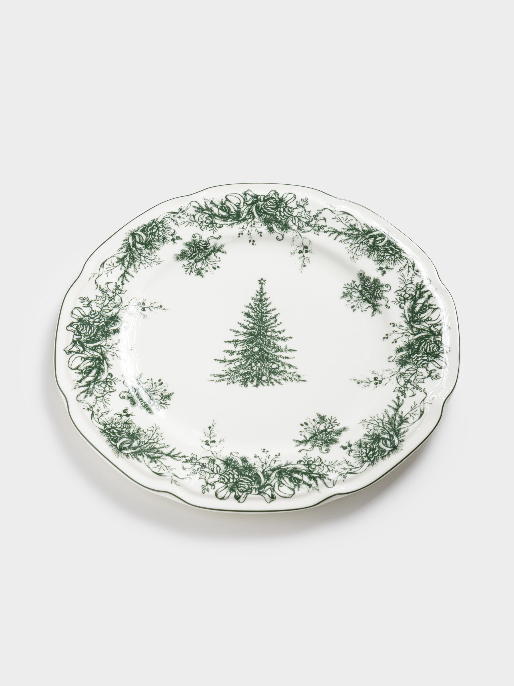 Тарелка обеденная, 26 см, фарфор N, бело-зеленая, Елка, Winter lace, image-1