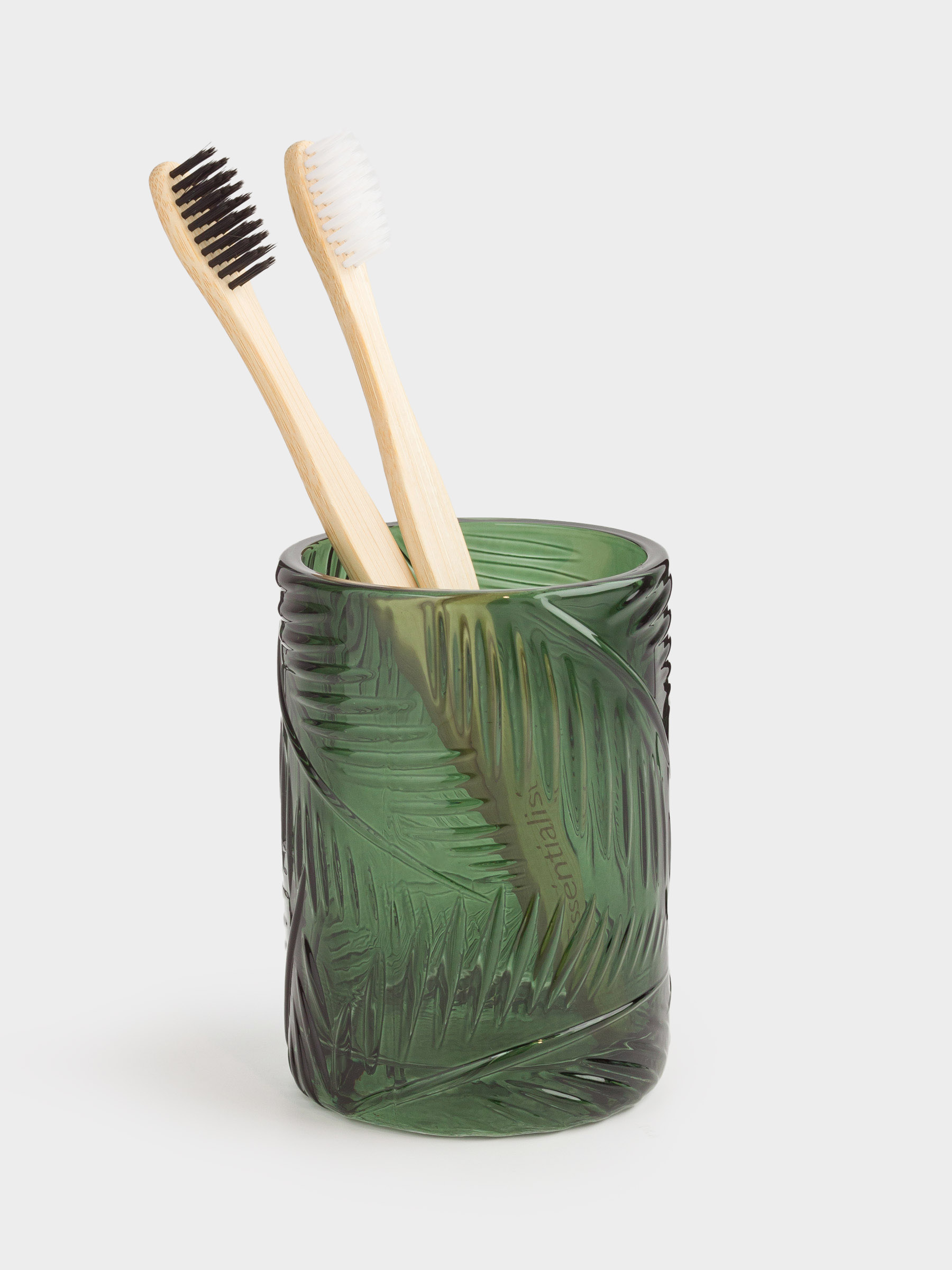 Стакан для ванной комнаты, 11 см, стекло, зеленый, Тропические листья, Tropical leaves, image-4