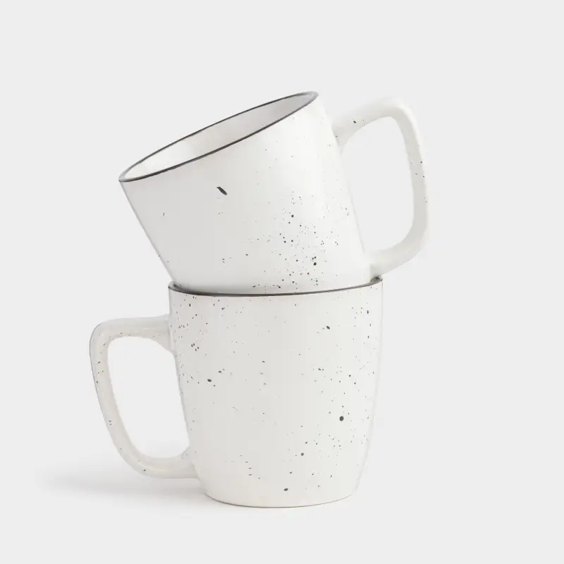 Кружка, 450 мл, 2 шт, керамика, белая, с черным кантом, в крапинку, Speckled black ,image-0