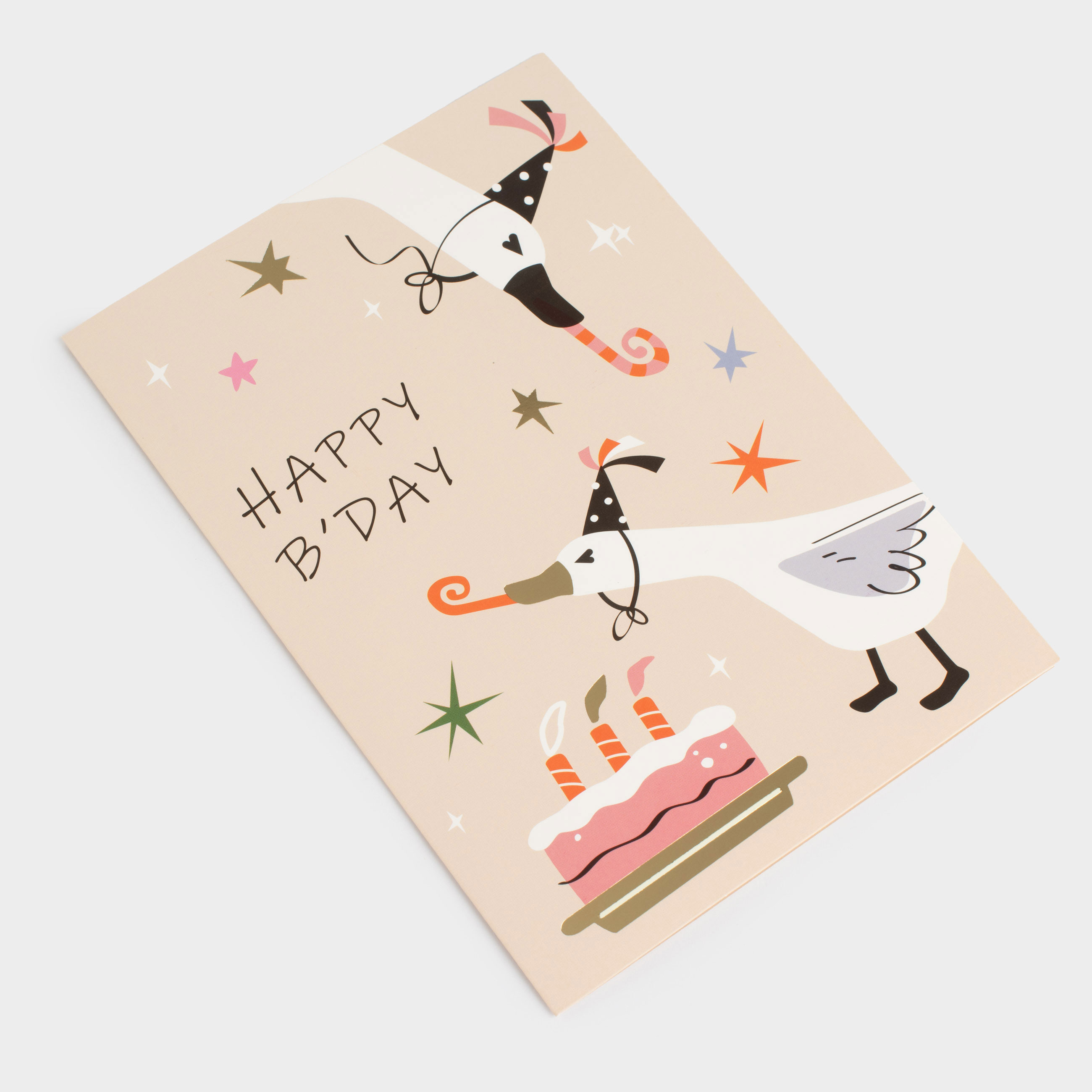 Открытка подарочная, 12х17 см, бумага, серая, Гуси, Birthday, image-0