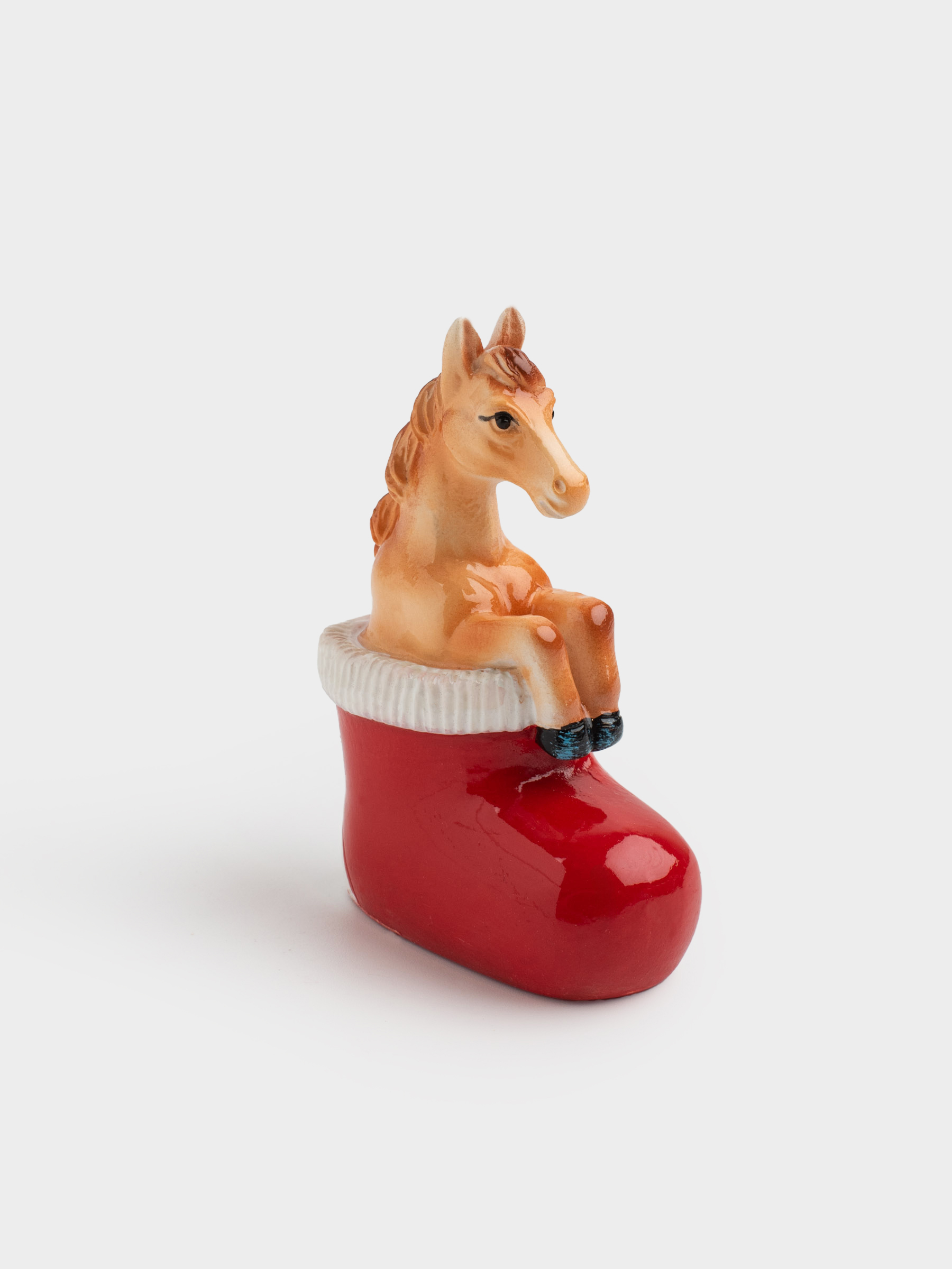 Мүсінше, 8 см, полирезин, қызыл-қоңыр, Жылқы мен етік, Horse christmas, image-2