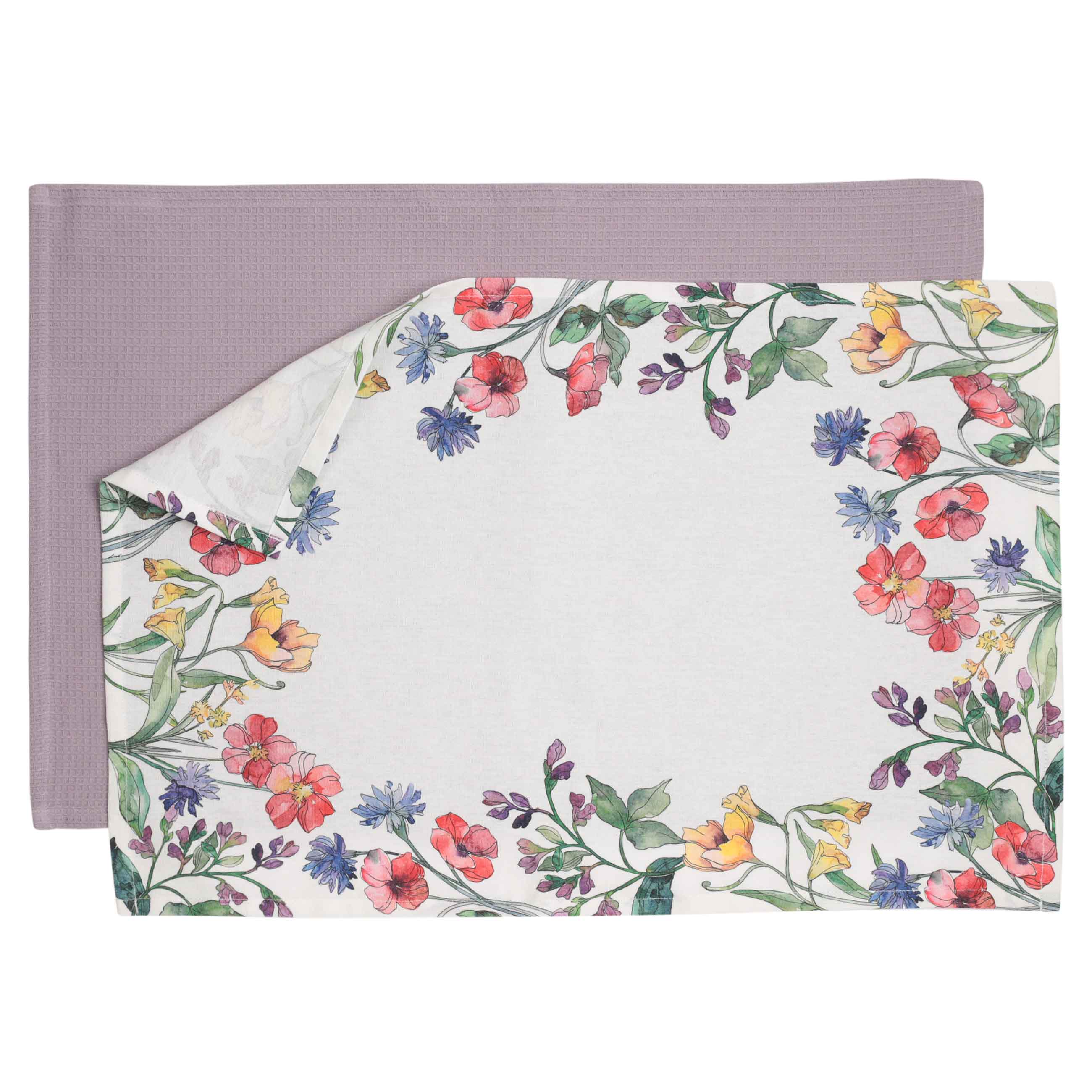 Полотенце кухонное, 40х60 см, 2 шт, хлопок, белое/лиловое, Цветы, Bloome изображение № 2