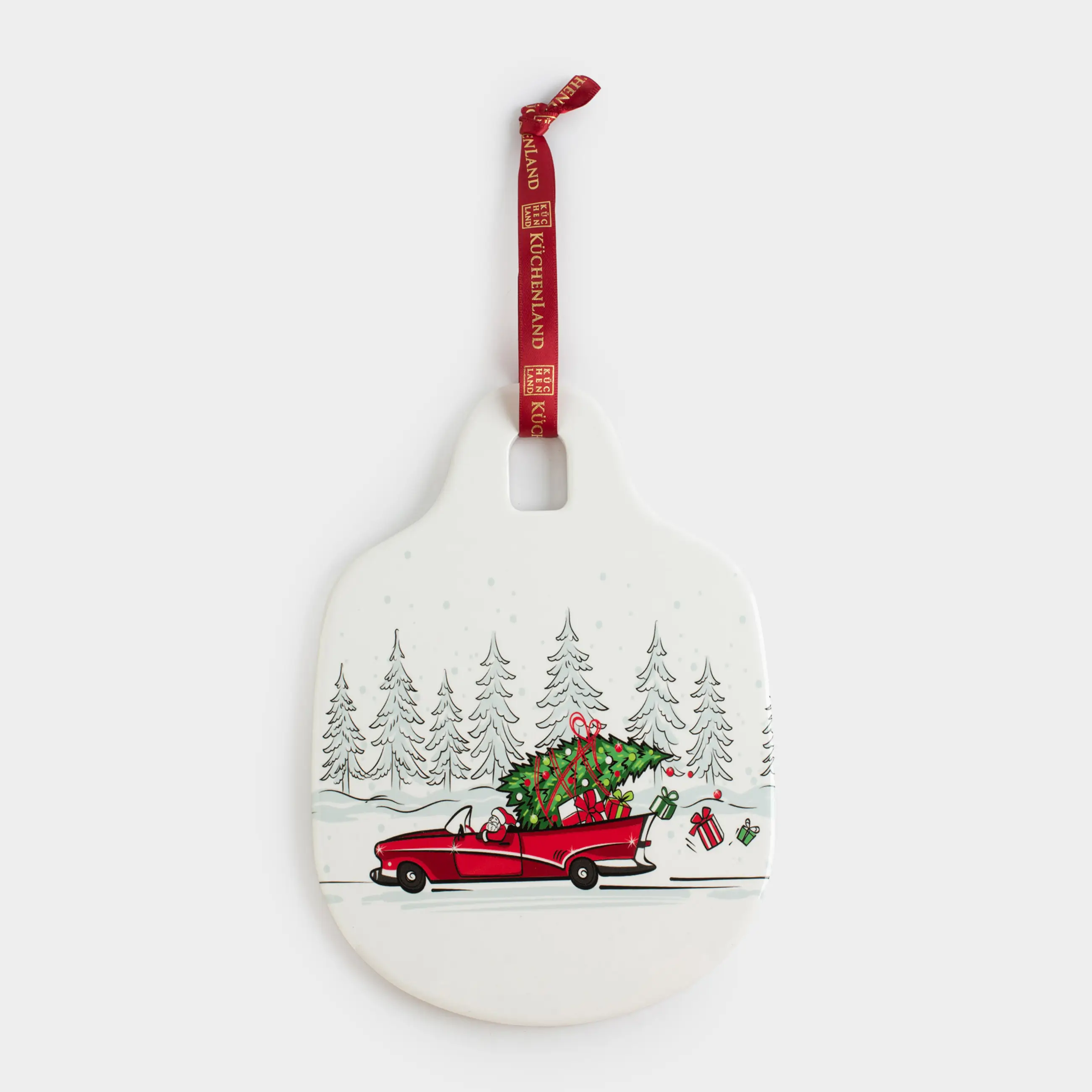 Подставка под горячее, 15x20 см, с ручкой, керамика/пробка, молочная, Красная машина, Red car