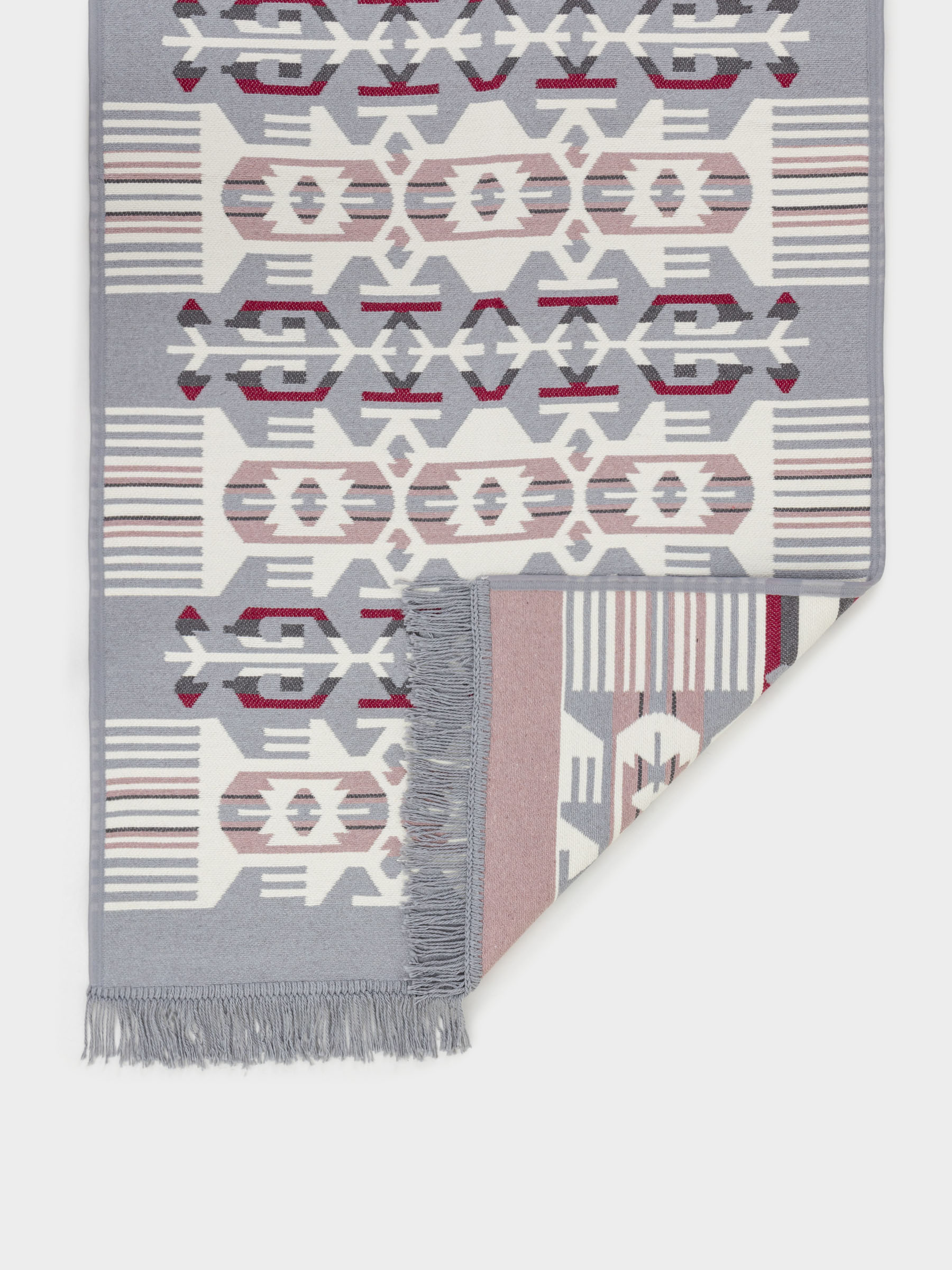 Коврик, 80х150 см, двусторонний, с бахромой, акрил, бело-серый, Узор, Carpet, image-5