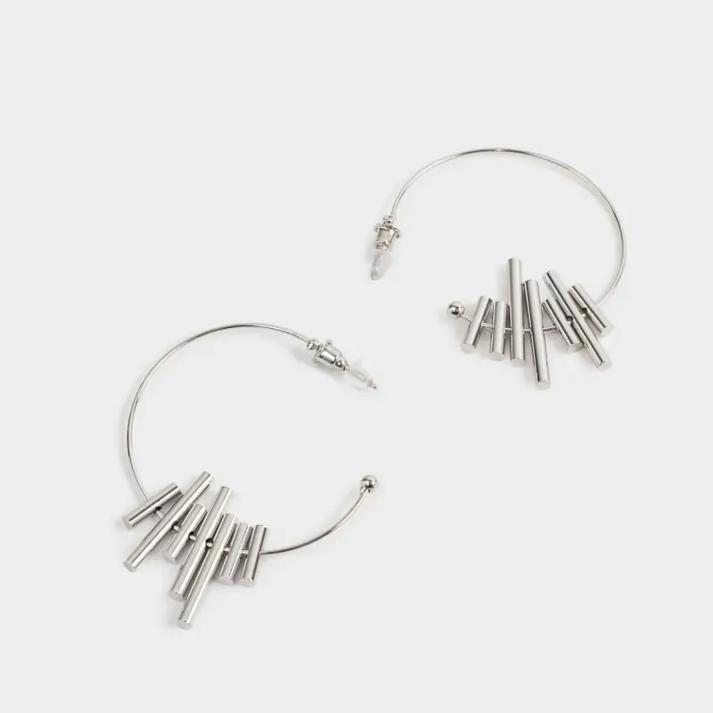 Серьги-пусеты, 4 см, металл, серебристые, Кольца, Chain weaving ,image-0