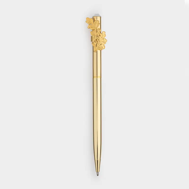 Ручка шариковая, 15 см, с фигуркой, сталь, золотистая, Листья, Draw figure