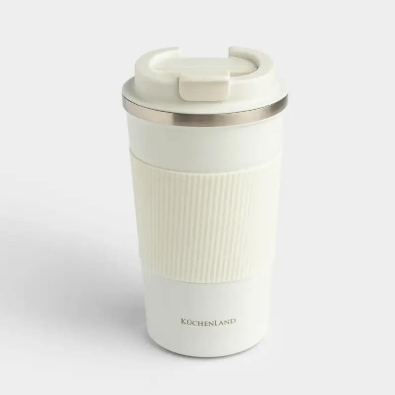 Термокружка, 500 мл, с зарфом, сталь/пластик/силикон, бежевая, Coffee life, image-0