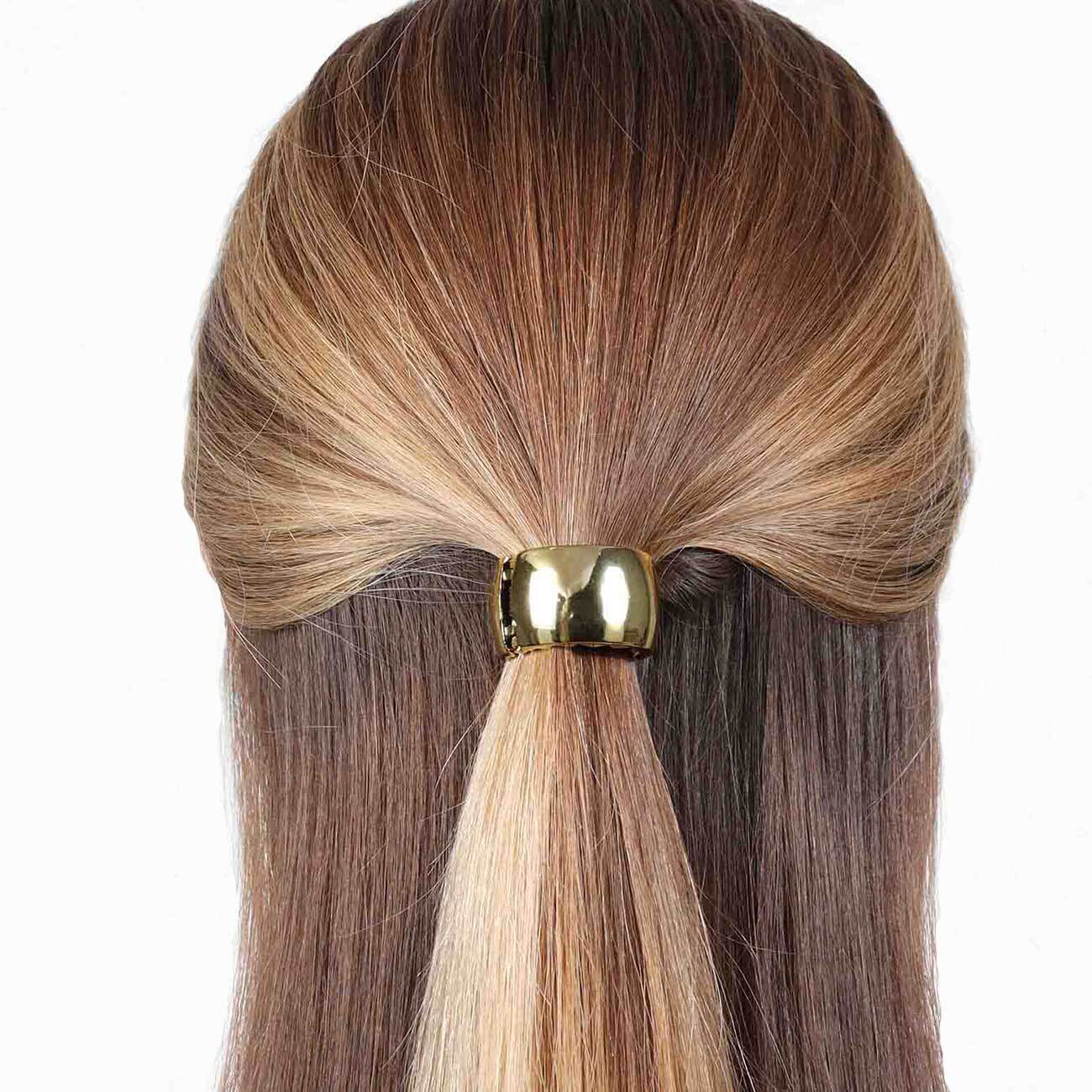 Резинка для волос, 5 см, с кольцом-зажимом, пластик, золотистая, Кольцо, Hairstyle изображение № 1