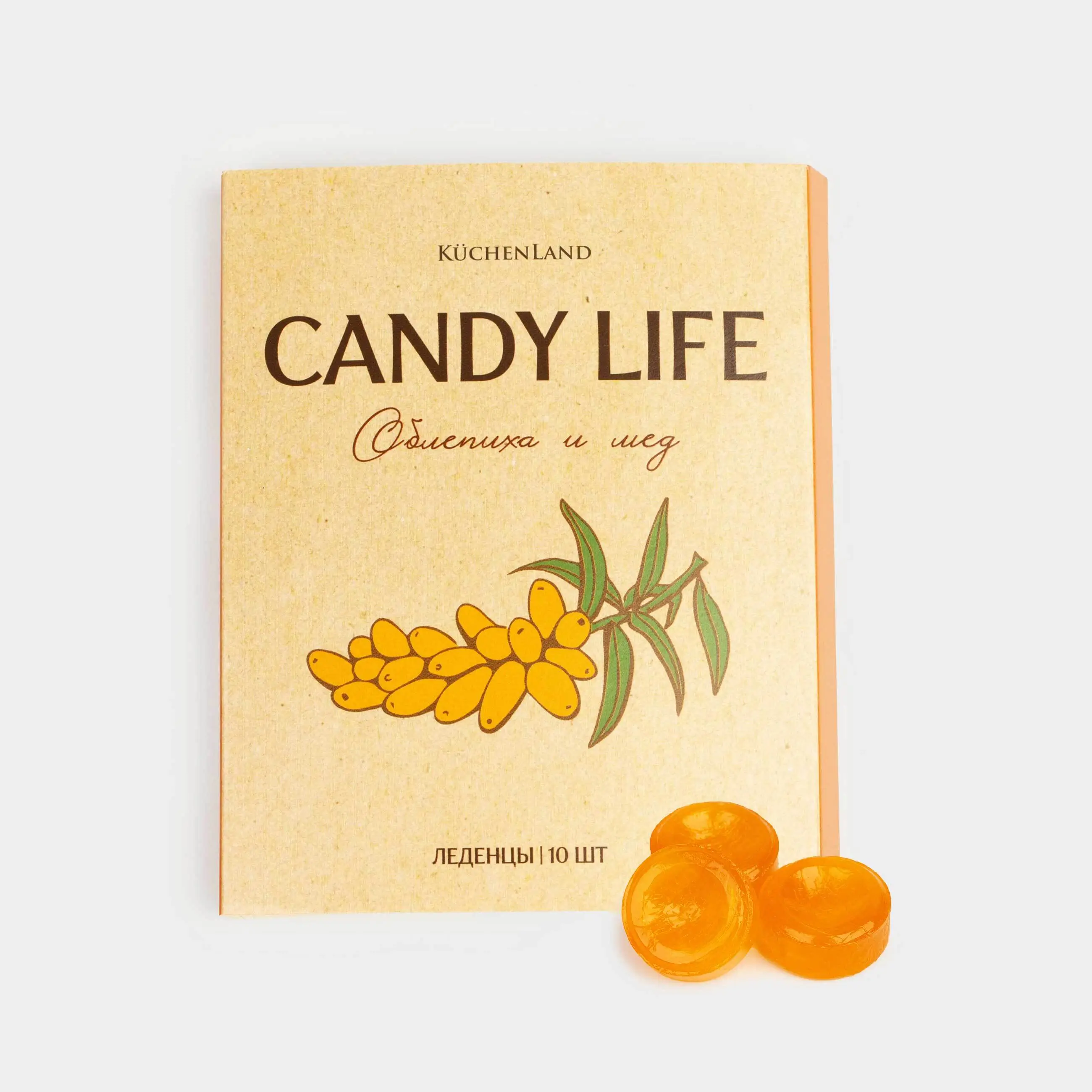 Кәмпит, 32 гр, 10 дана, қантсыз, Шырғанақ және бал, Candy life