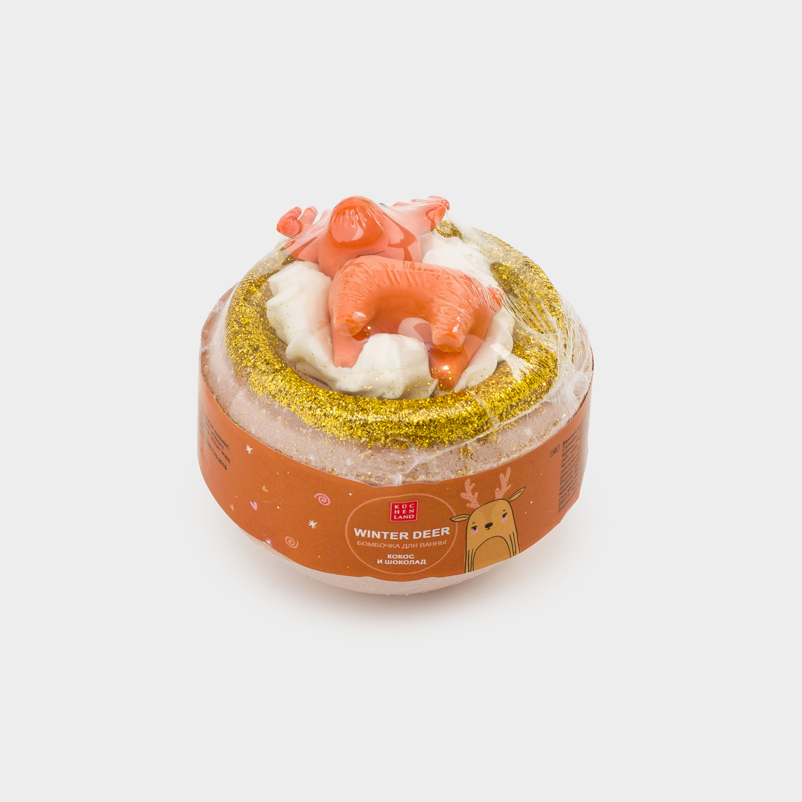 Бомбочка для ванны, 130 гр, с игрушкой, коричневая, Кокос и шоколад, Олень, Winter deer, image-3