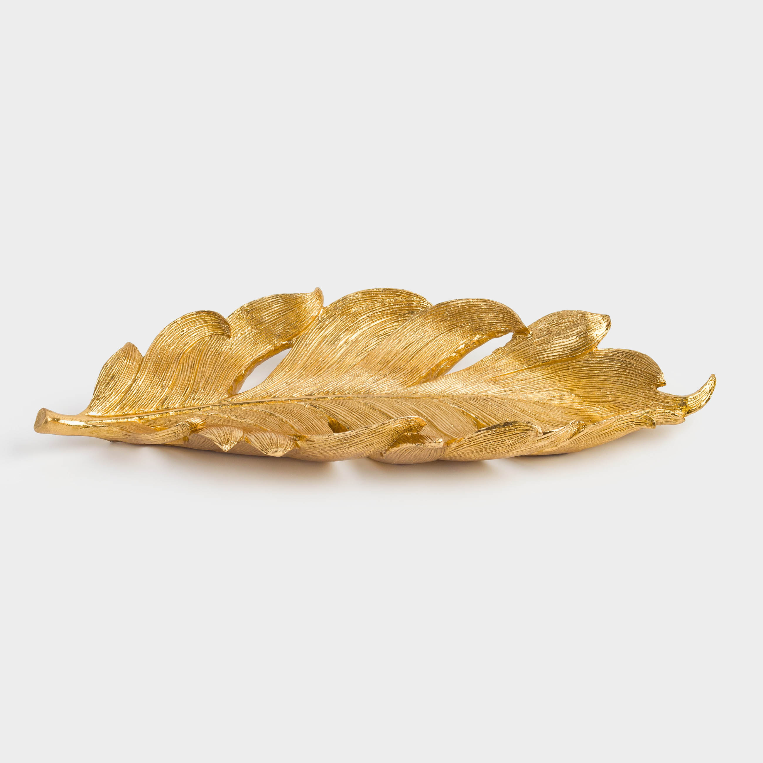 Блюдо декоративное, 38х18 см, полирезин, золотистое, Перо, Feather, image-1