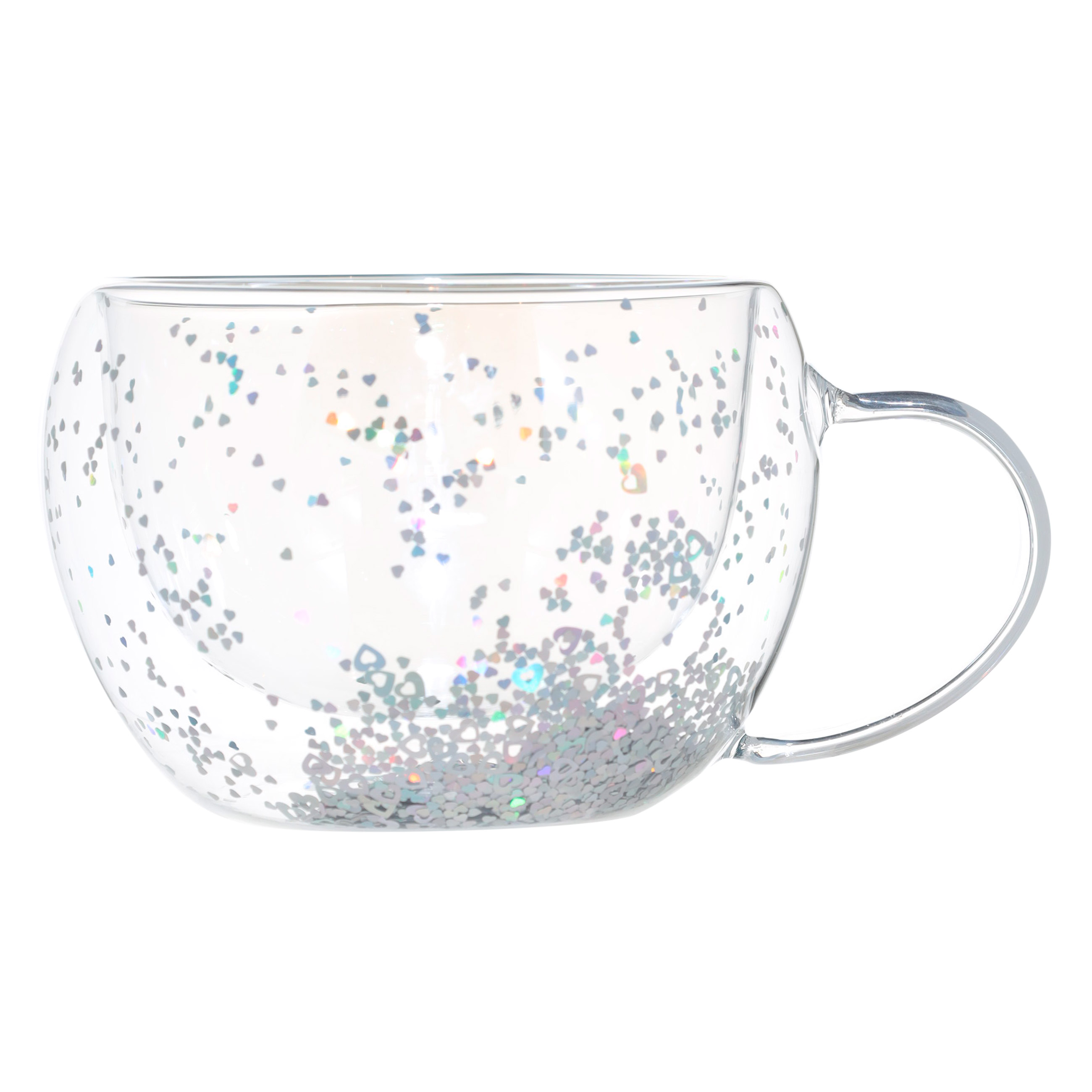 Кружка, 270 мл, 2 шт, стекло Б, перламутр, с серебристыми сердечками, Air sparkly, image-1