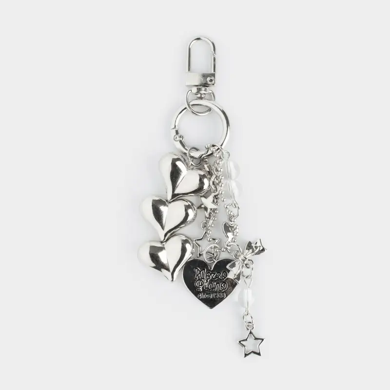 Брелок, 12 см, пластик/металл, серебристый, Три сердца, Jewelry heart, image-0