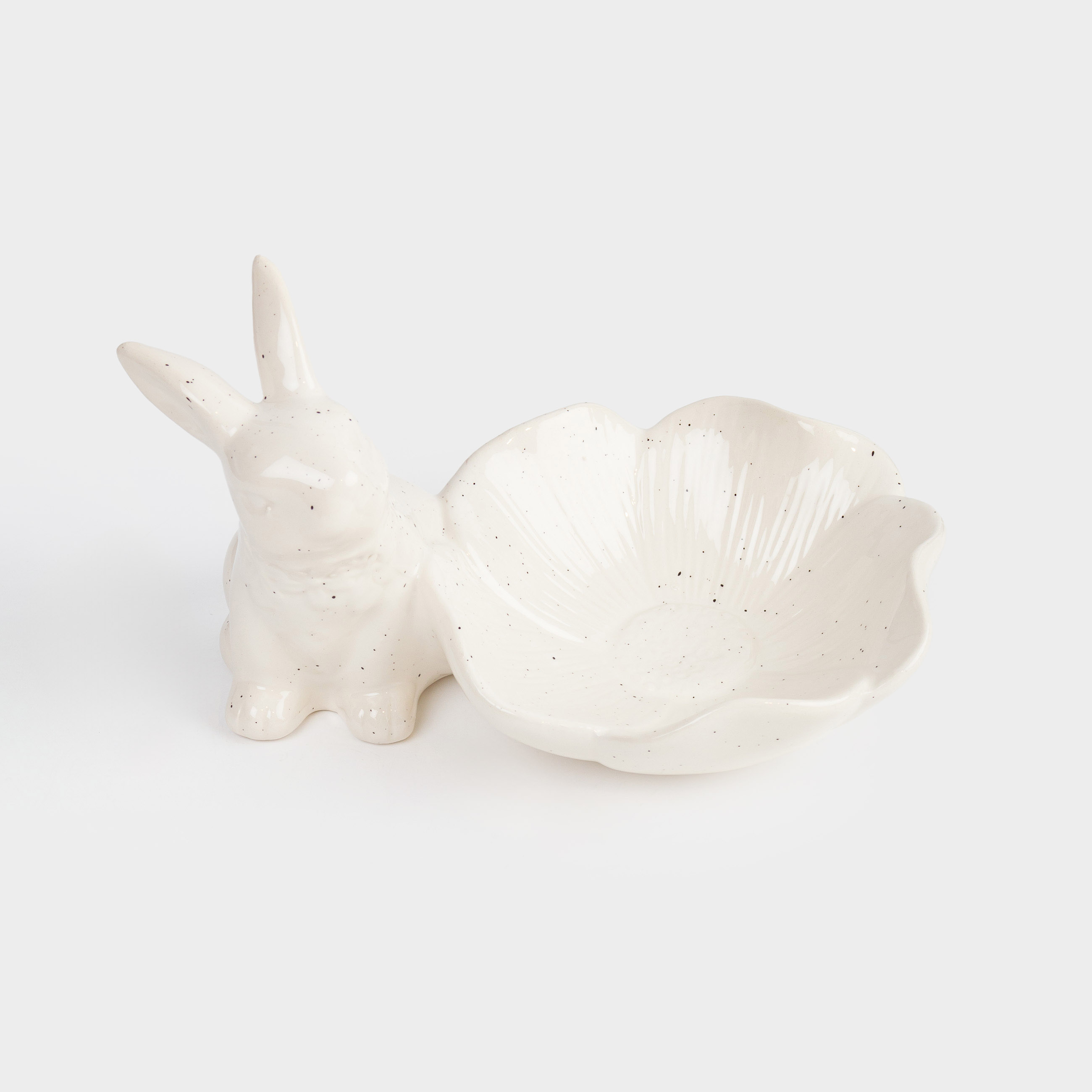 Пиала, 12х5 см, керамика, молочная, в крапинку, Кролик с цветком, Natural Easter, image-1
