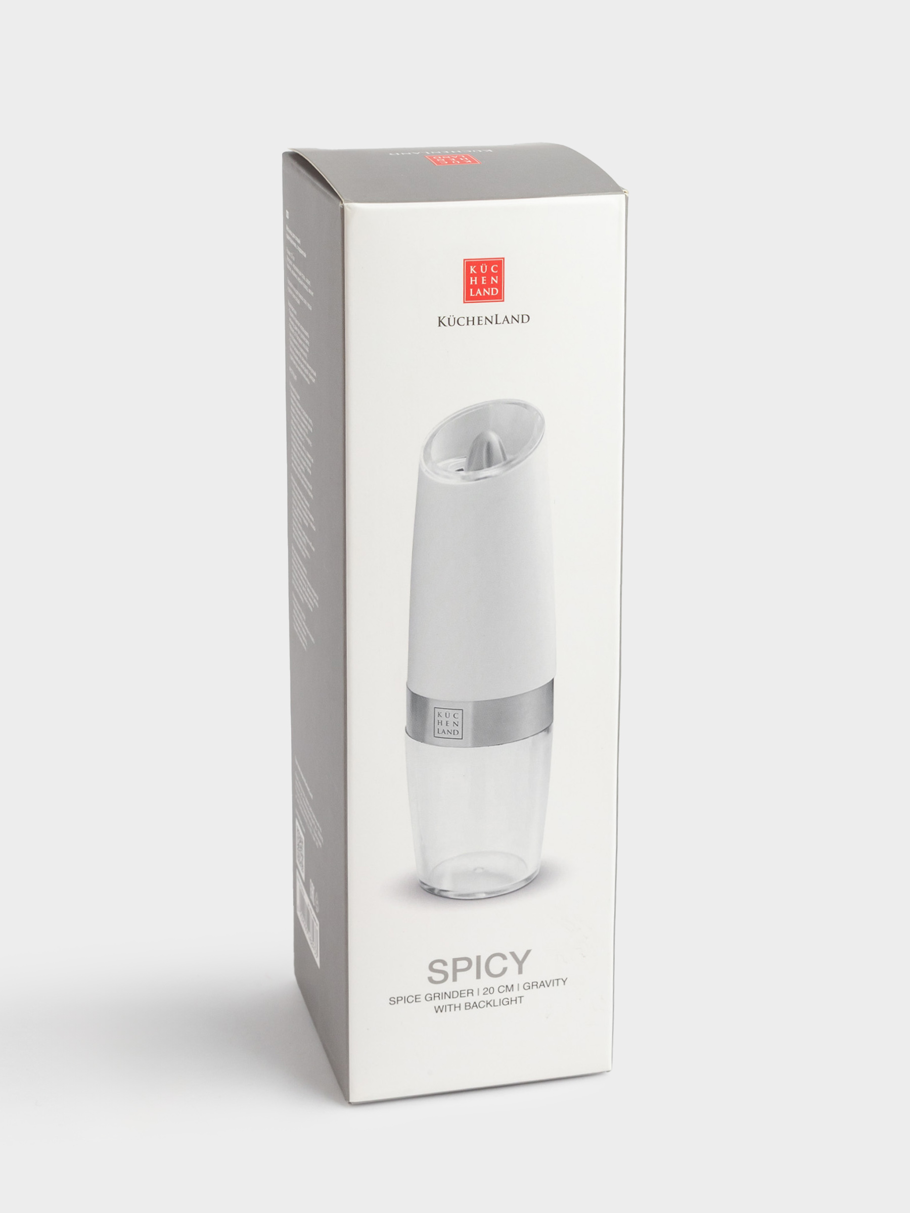 Мельница для специй, 20 см, гравитационная, пластик/акрил, LED W, белая, Spicy, image-5