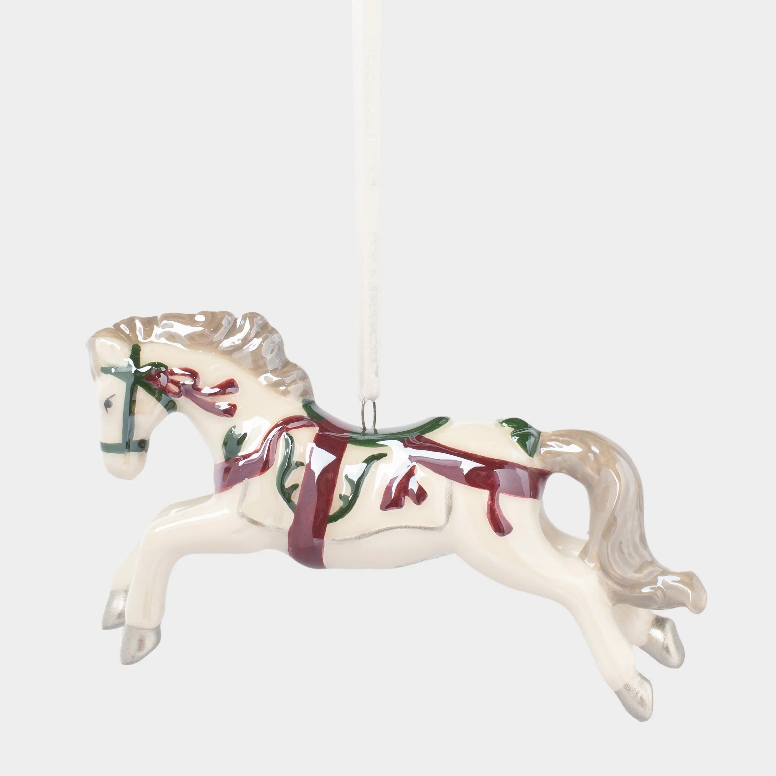 Игрушка елочная, 12 см, керамика, белая, перламутр, Лошадь, Figure christmas