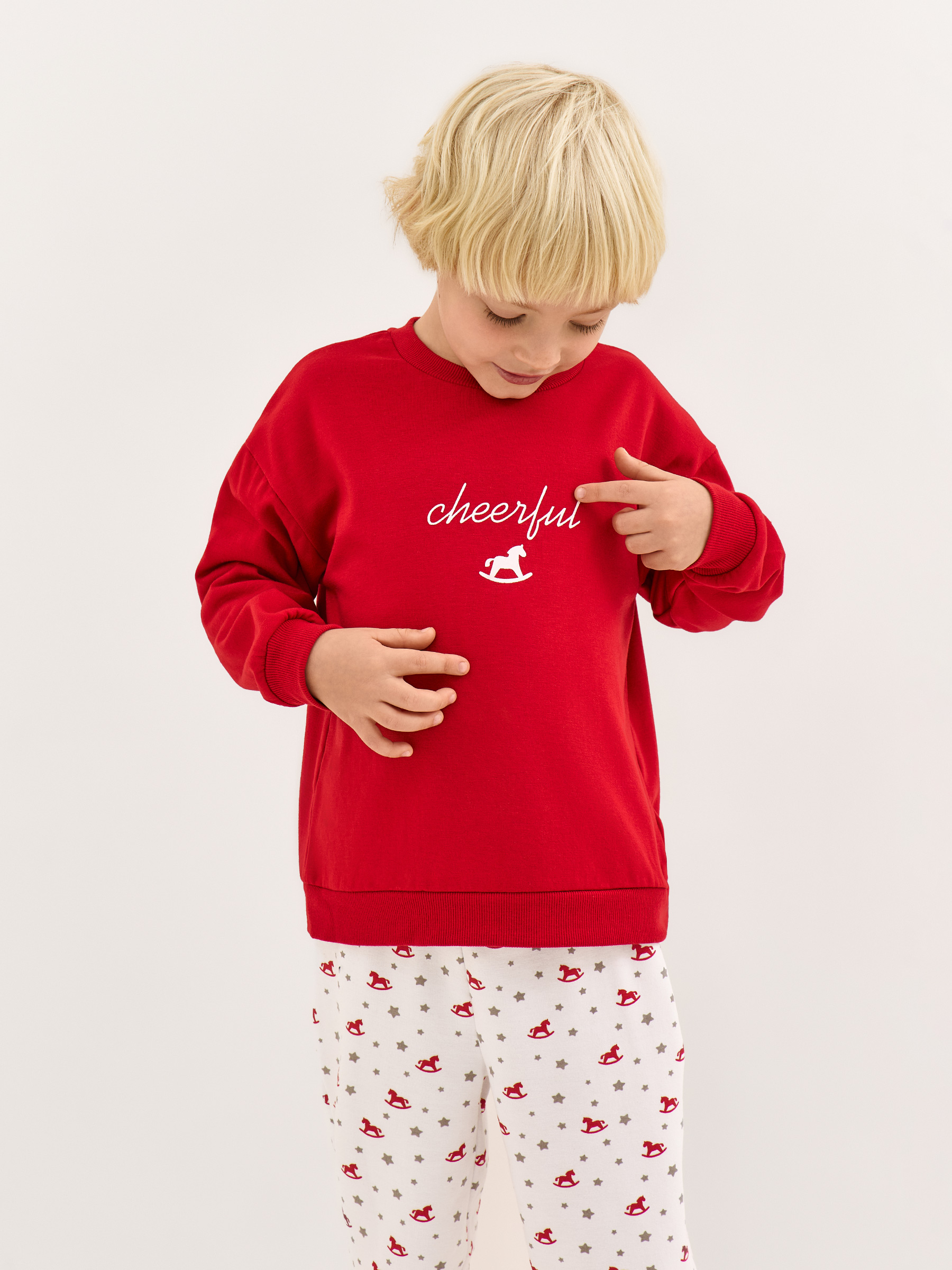 Комплект детский, домашний, р. 104 см, полиэстер/вискоза, красно-белый, Jodie-k, image-2