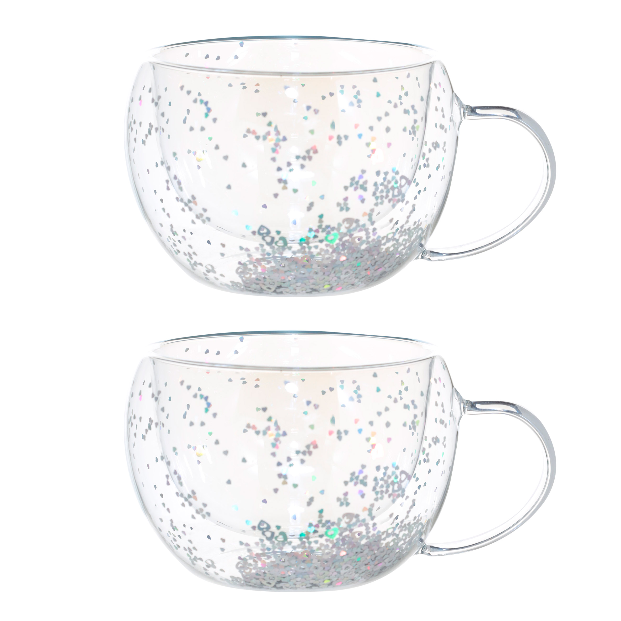 Кружка, 270 мл, 2 шт, стекло Б, перламутр, с серебристыми сердечками, Air sparkly, image-0