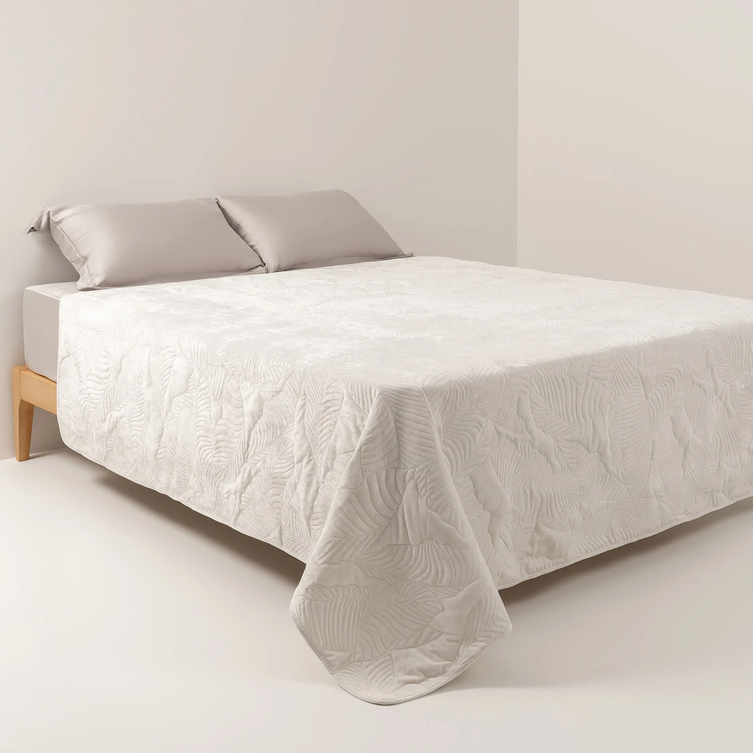 Көрпе, 220х240 см, көрпе, барқыт / микрофибра, сүт, жапырақтар, Stitch velvet