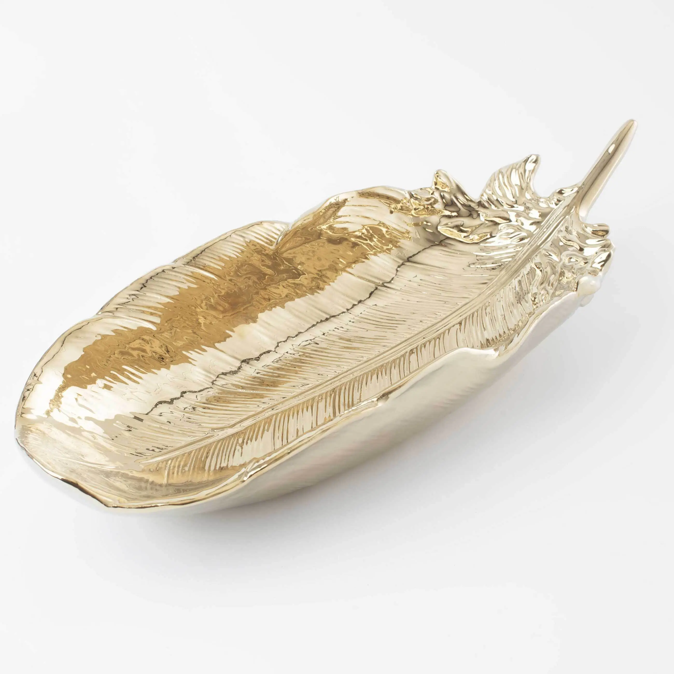 Блюдо декоративное, 36х13 см, фарфор P, золотистое, Перо, Feather, image-0