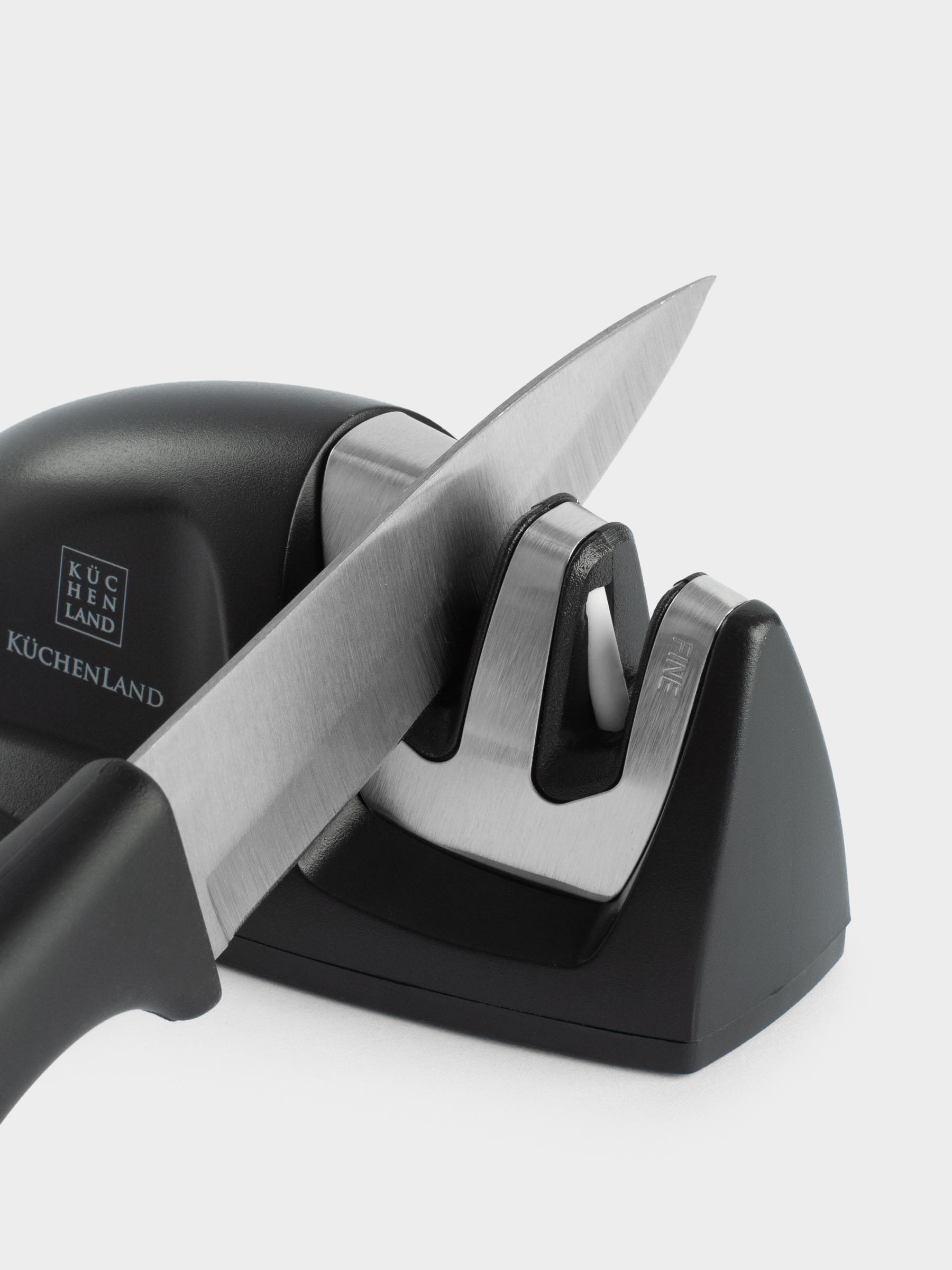 Точило для ножей, 10 см, два этапа заточки, пластик/сталь, черное, овал, Accessories, image-1