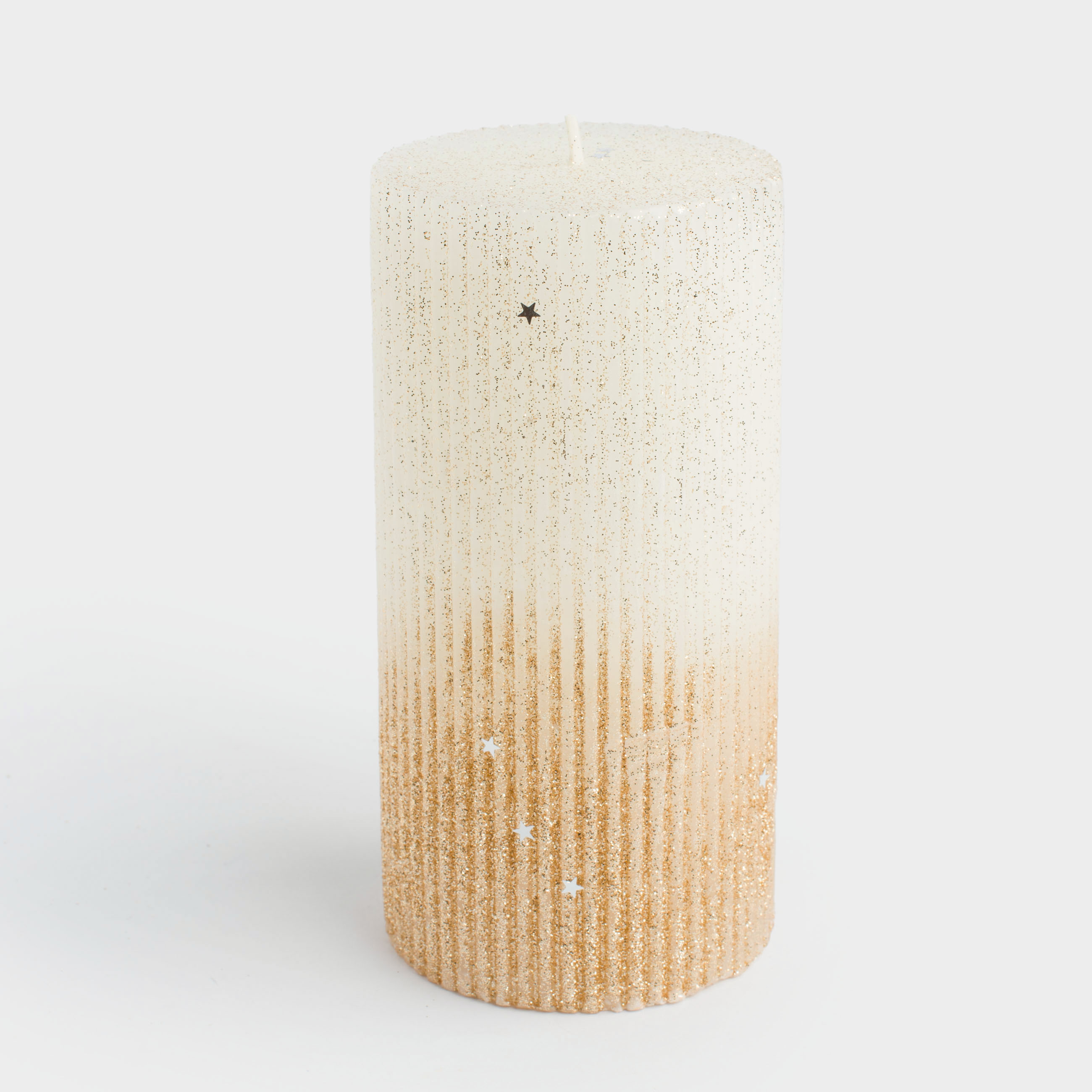 Шам, 15 см, цилиндрлік, жылтырақтары бар, сүт-алтын түстес, Ribbed candle, image-0