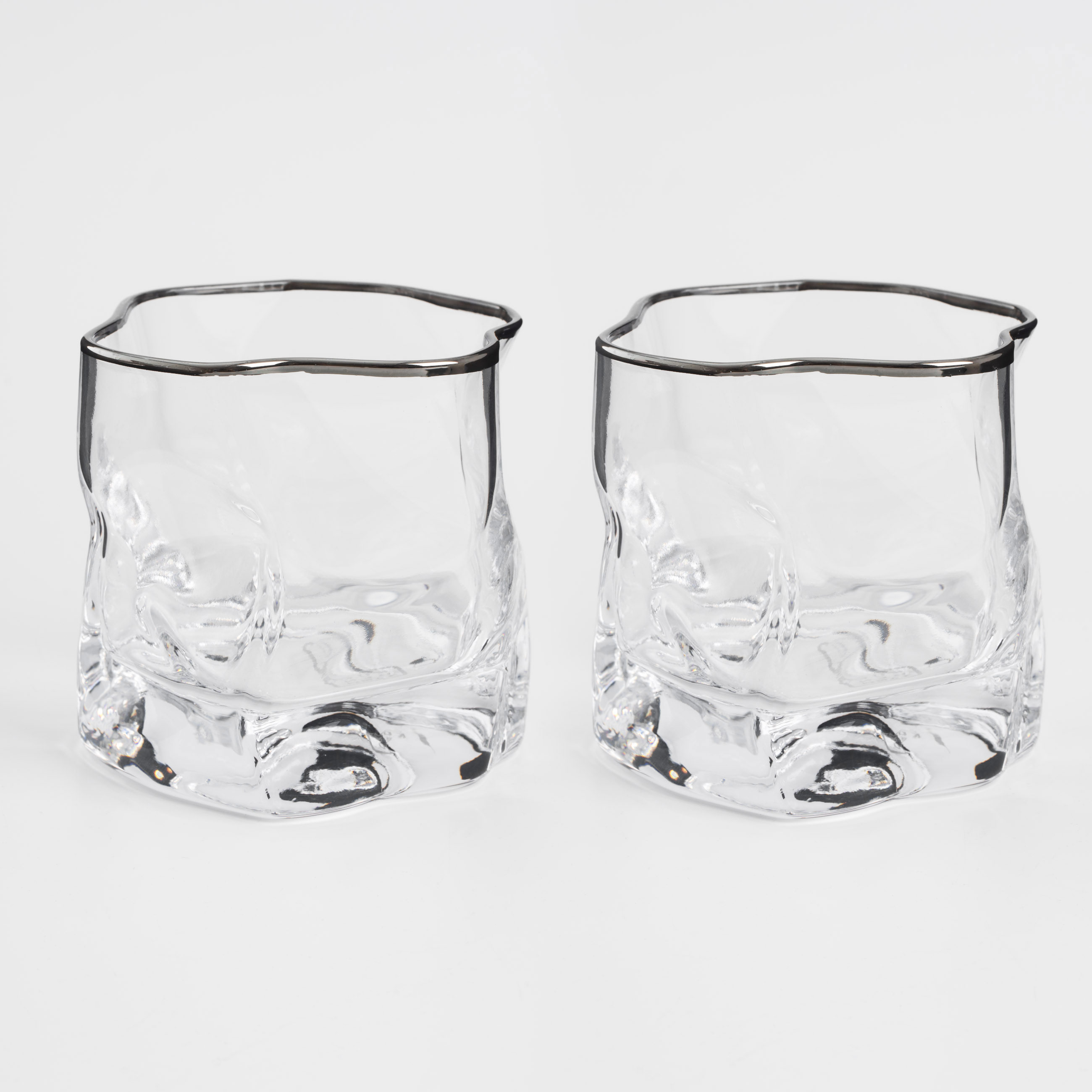Виски стақаны, 8 см, 245 мл, 2 дана, шыны, күміс жиегі бар, Slalom silver, image-0