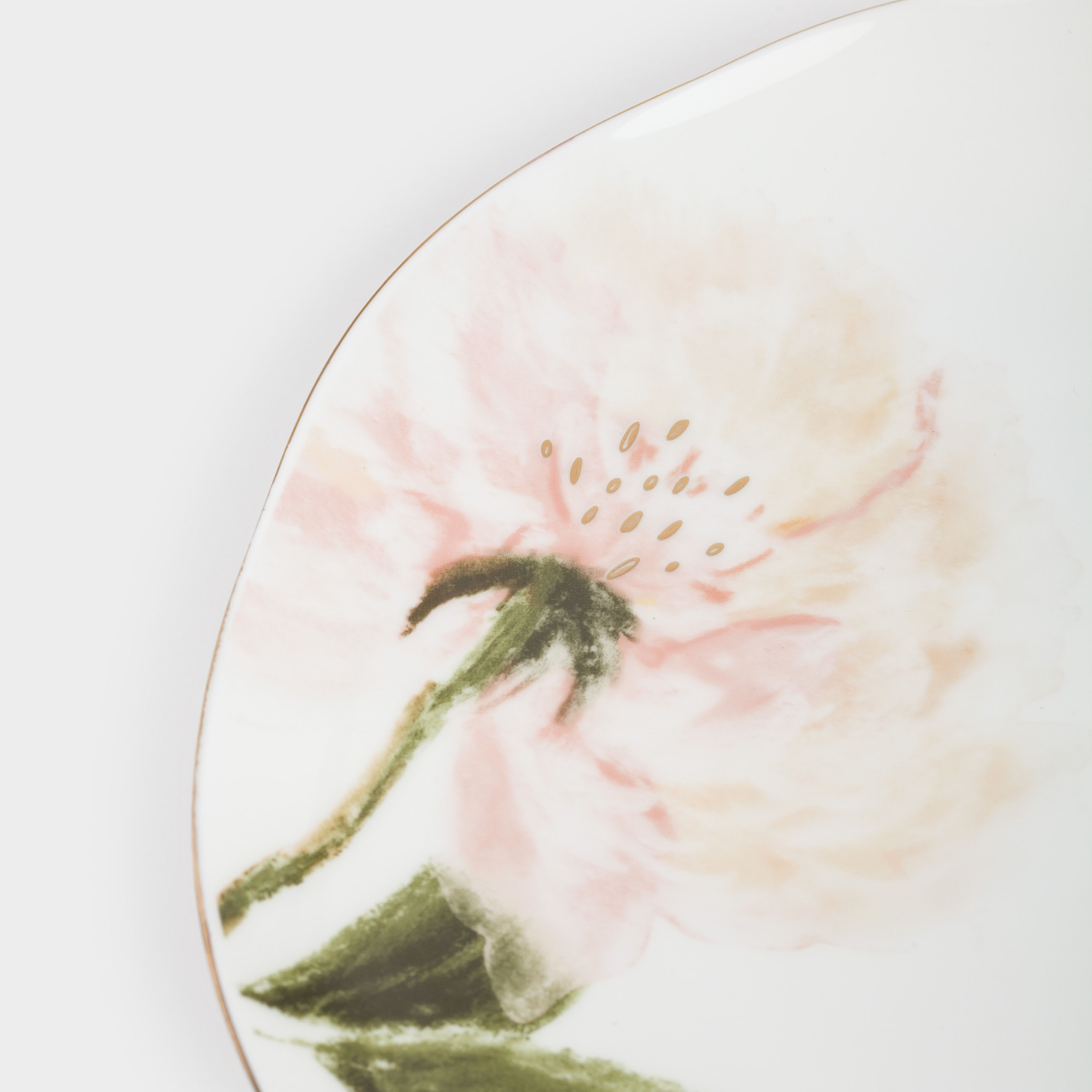 Тарелка обеденная, 28 см, фарфор F, белая, с золотистым кантом, Цветок, Peony gold, image-3