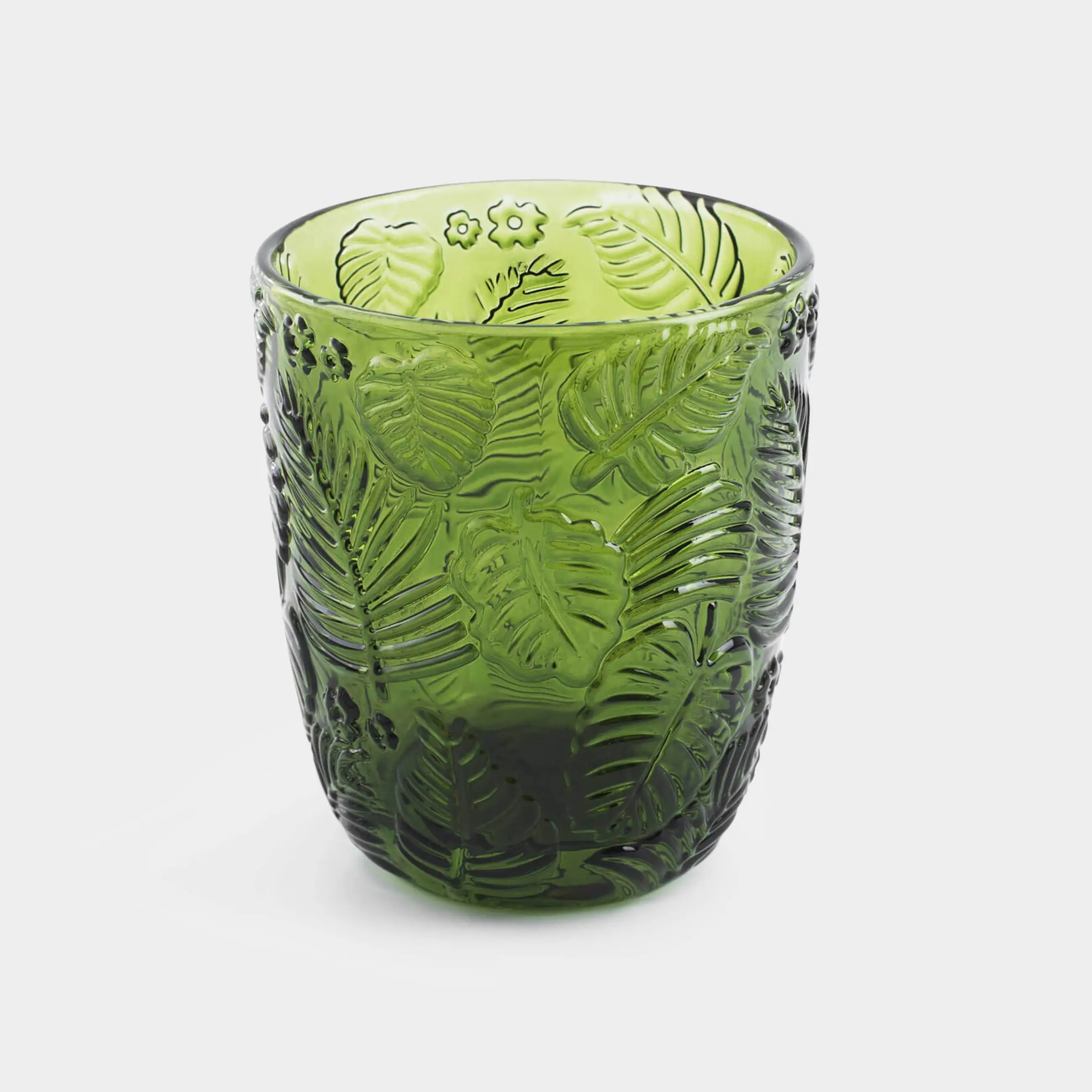 Стакан, 10 см, 300 мл, стекло Р, зеленый, Монстера, Tropical leaves, image-0