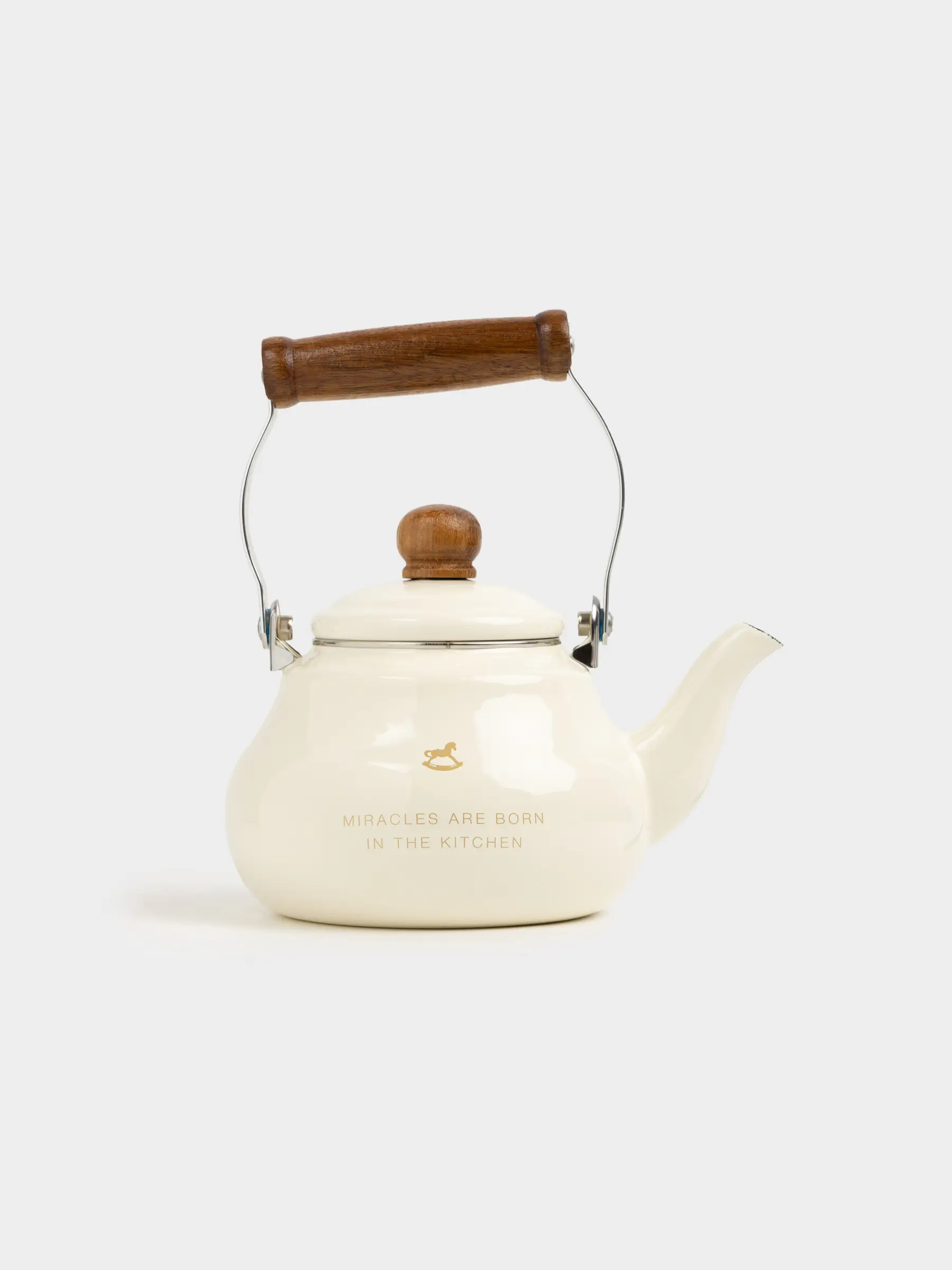 Шайнек, 1,2 л, ысқырығы бар, эмальданған металл/ағаш, сүт түстес, Жылқы, Emamel