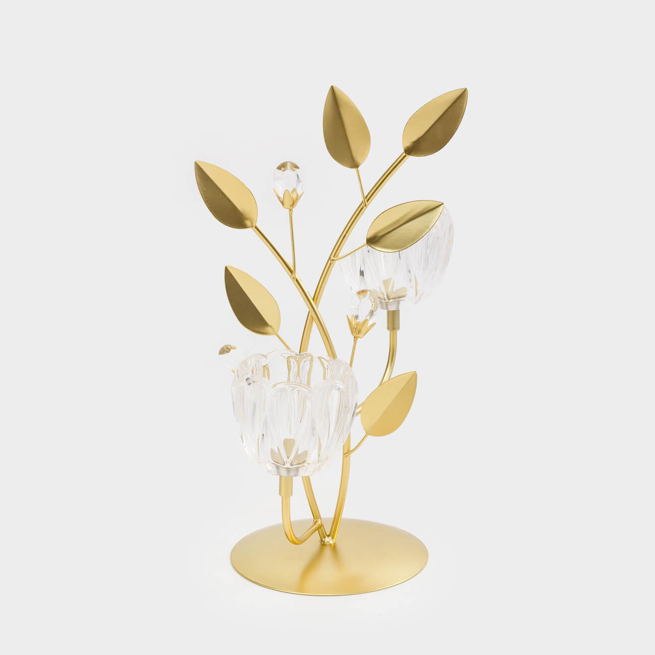 Шам ұстағыш, 29 см, 2 шай шамы, шыны/металл, алтын, Fantastic flowers, image-0