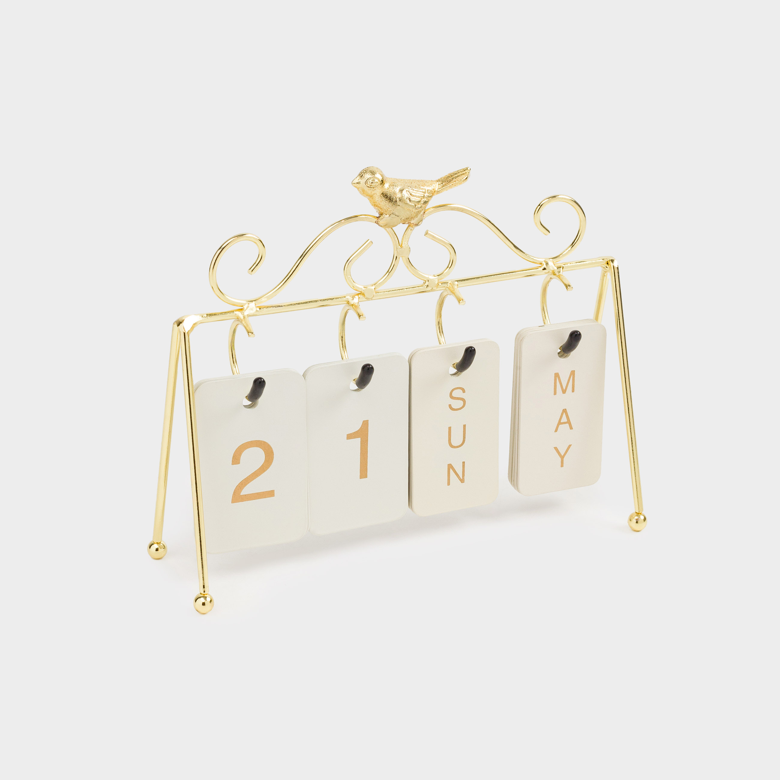 Үстел үсті күнтізбесі, 18х16 см, болат/шыны, алтын, Гүл, Twist gold, image-1