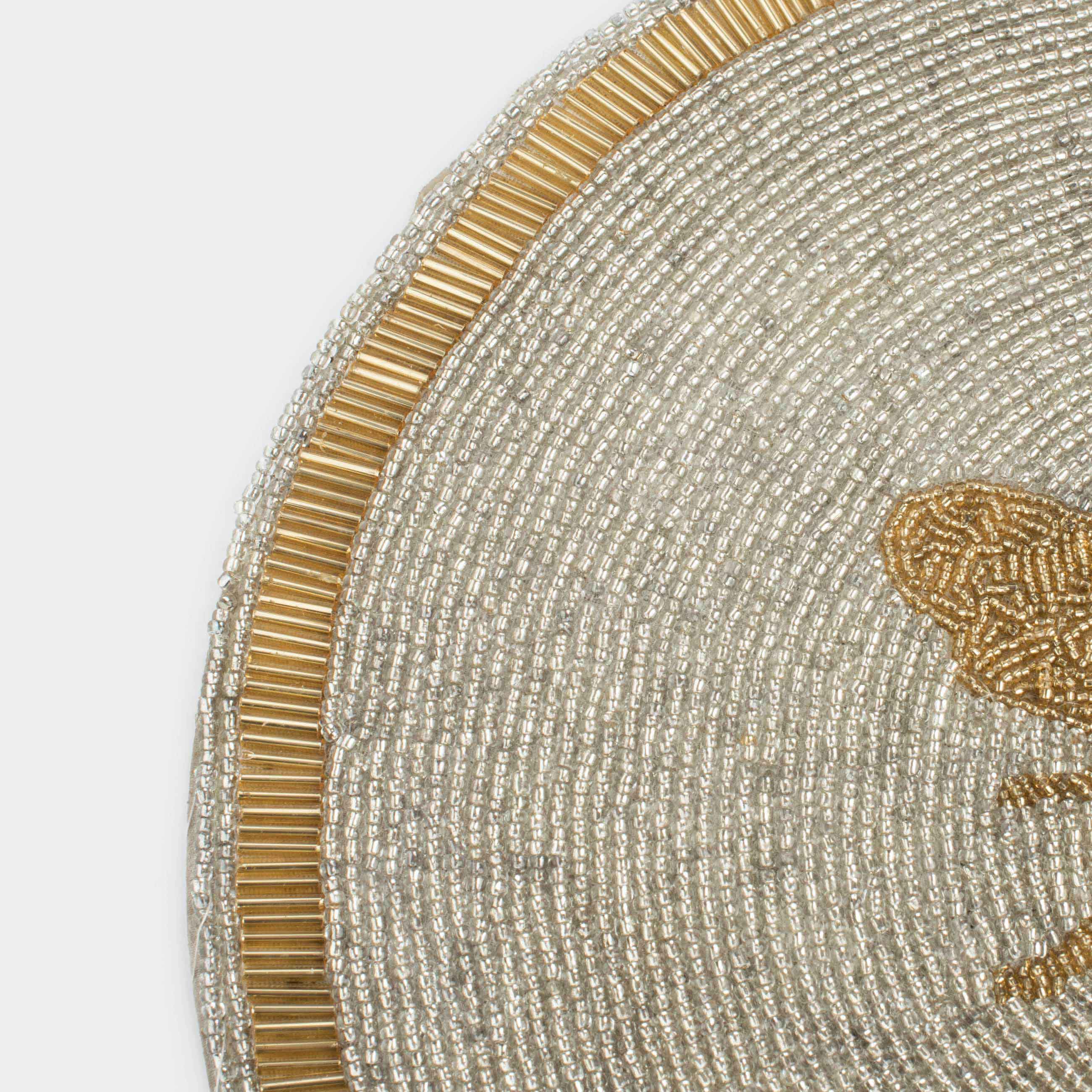Салфетка под приборы, 36 см, бисер, круглая, молочно-золотистая, Пчела, Art beads, image-1