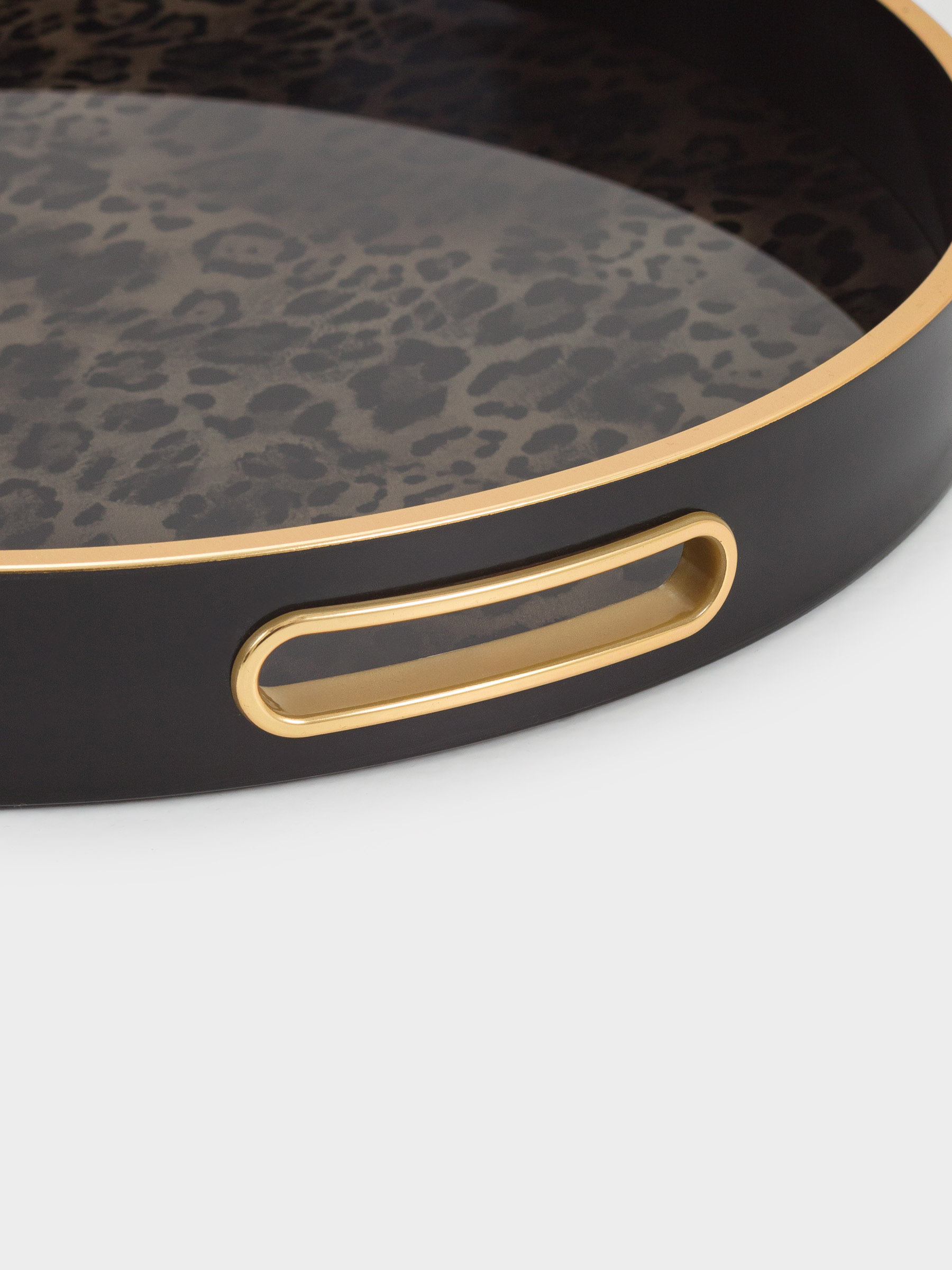 Поднос, 37 см, пластик/стекло, круглый, черный, Леопард, Leopard, image-5