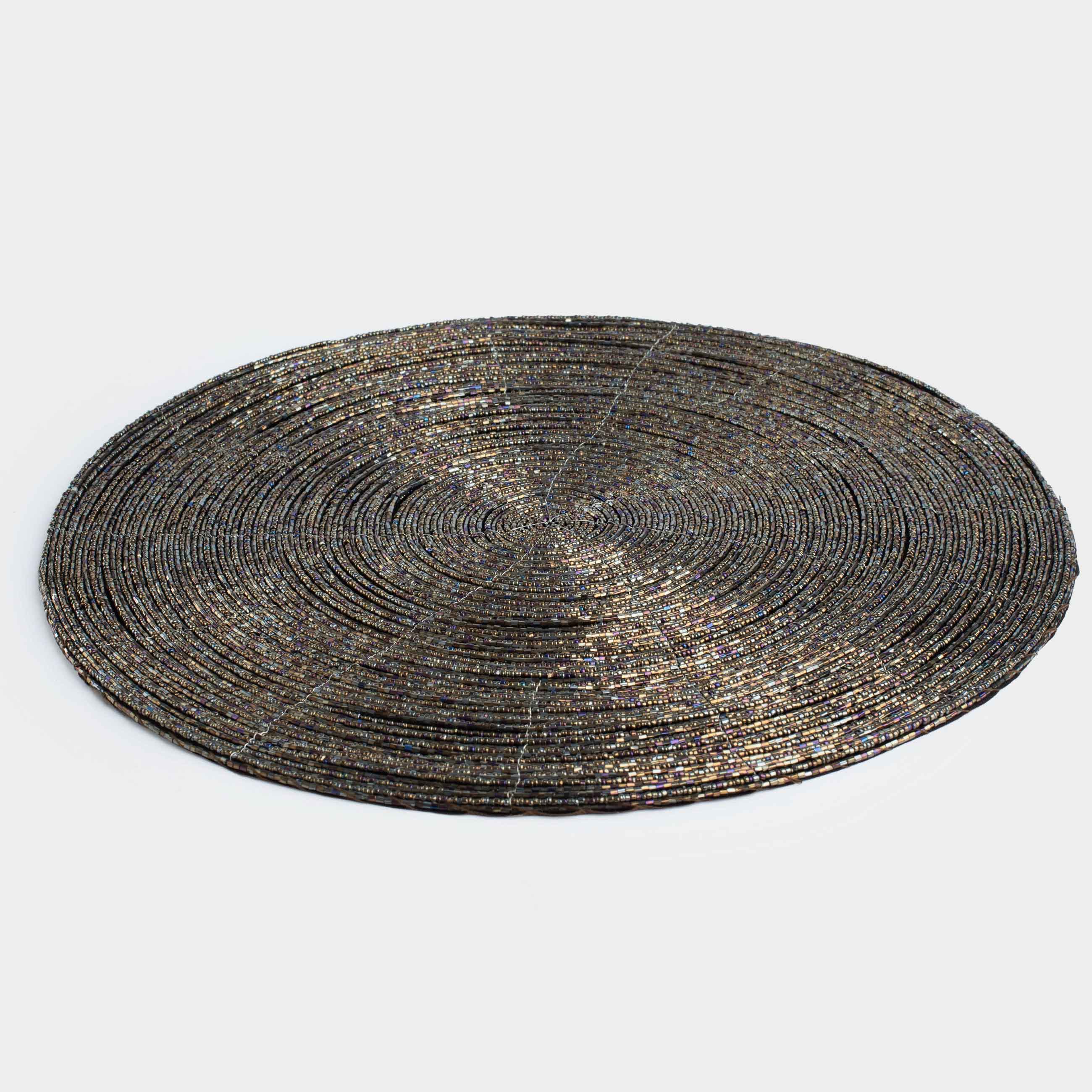 Салфетка под приборы, 36 см, бисер, круглая, коричневая, Shiny beads, image-0
