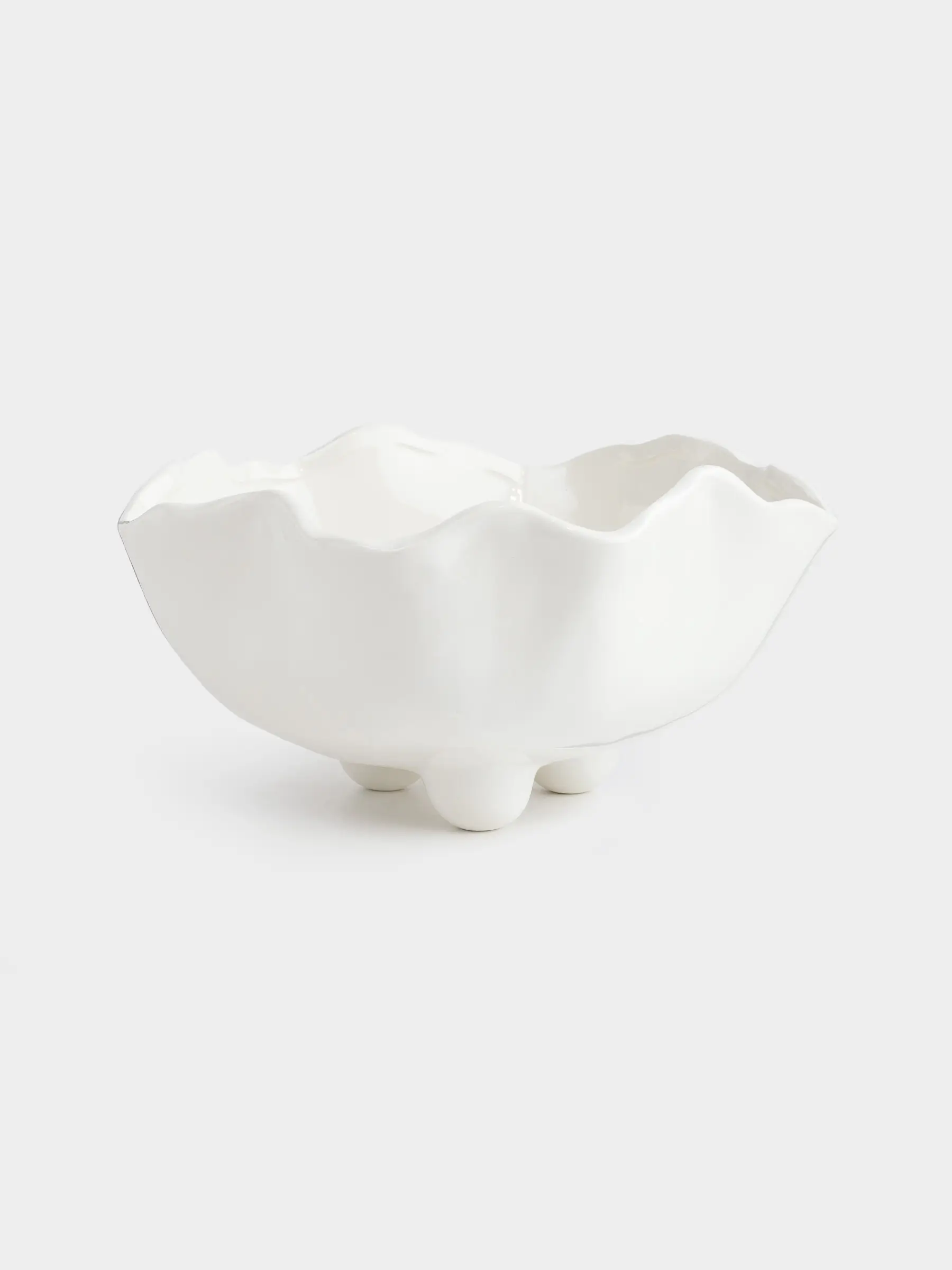 Жеміс вазасы, 25х13 см, аяқты, керамика, сүт түстес, седеп, Мыжылған әсер, Crumple polar, image-0