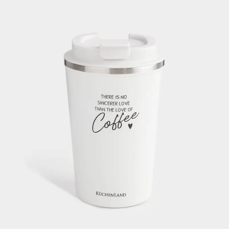 Термокружка, 350 мл, сталь/пластик, белая, с надписью, Coffee time, image-0