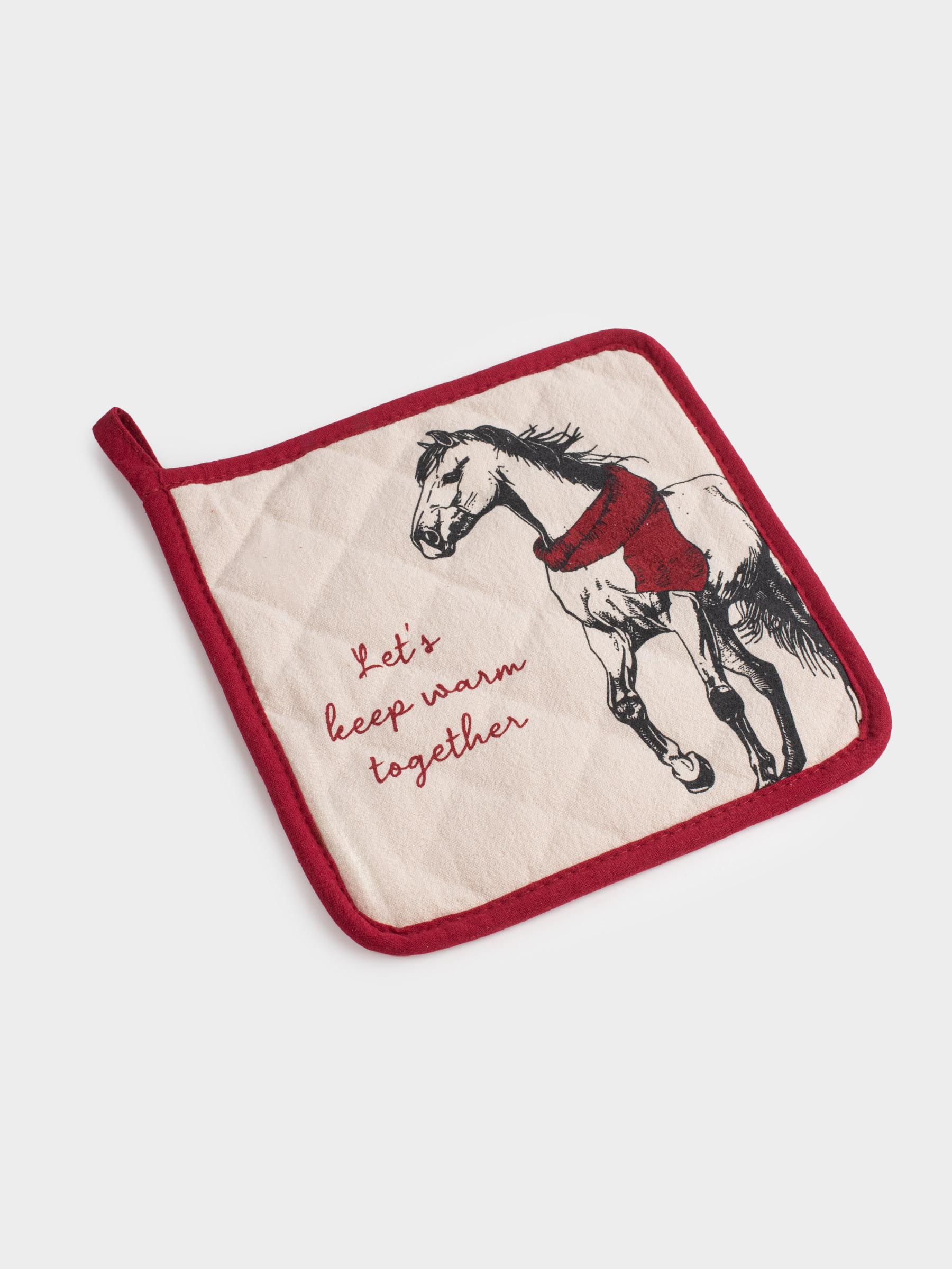 Ыдыс ұстағыш, 20х20 см, мақта, сұр және сарғылт-қоңыр, Жылқы, Horse in scarf, image-1