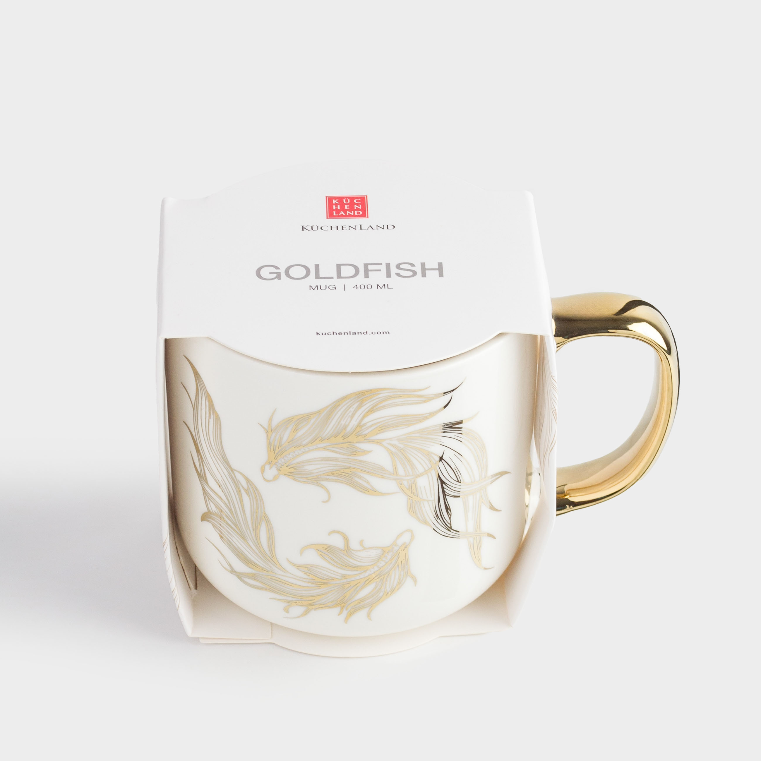 Кружка, 400 мл, фарфор N, бело-золотистая, Рыбы, Goldfish, image-4