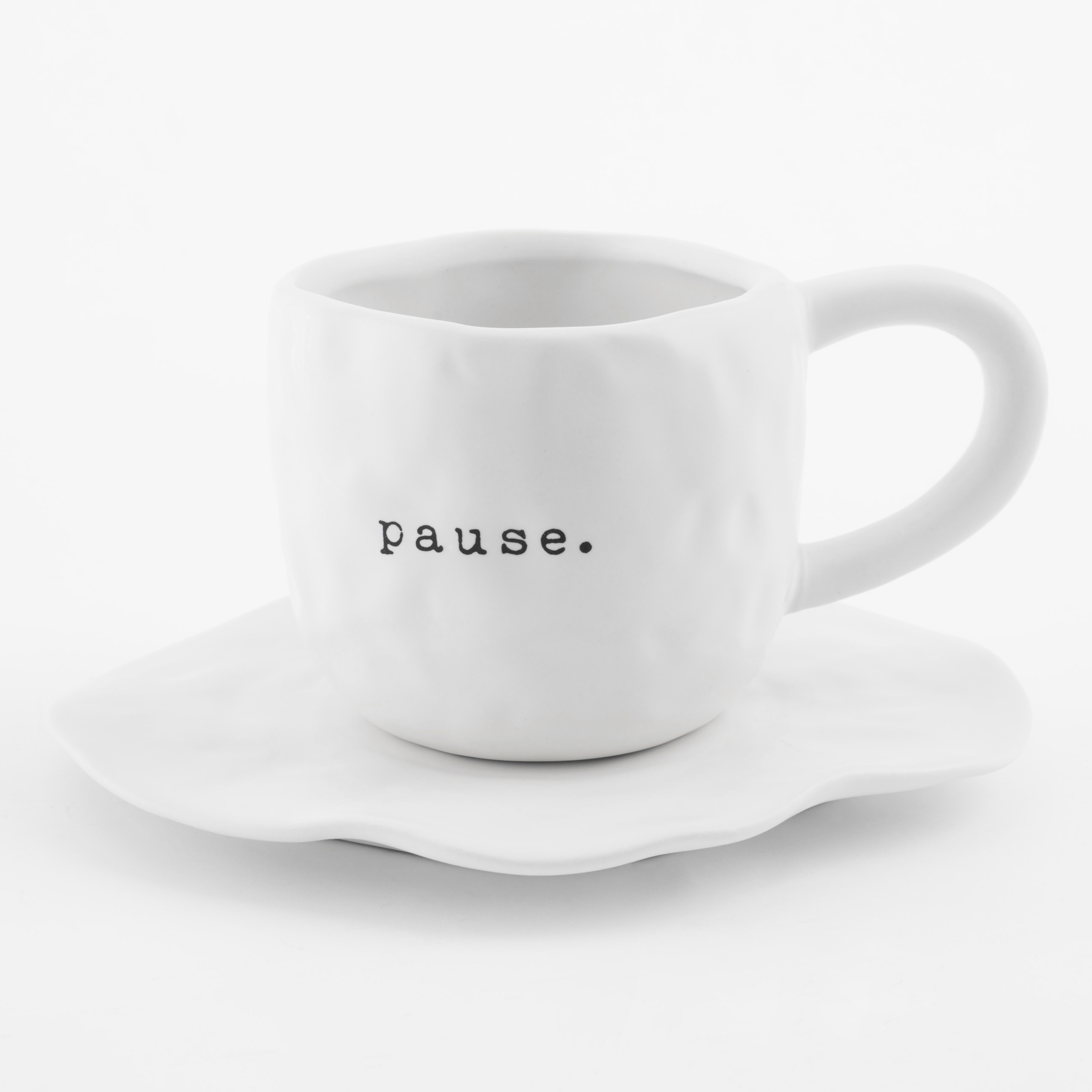 Шай жұбы, 1 адам, 2 зат 450 мл, керамика, ақ, Pause, Crumple font                  , image-0