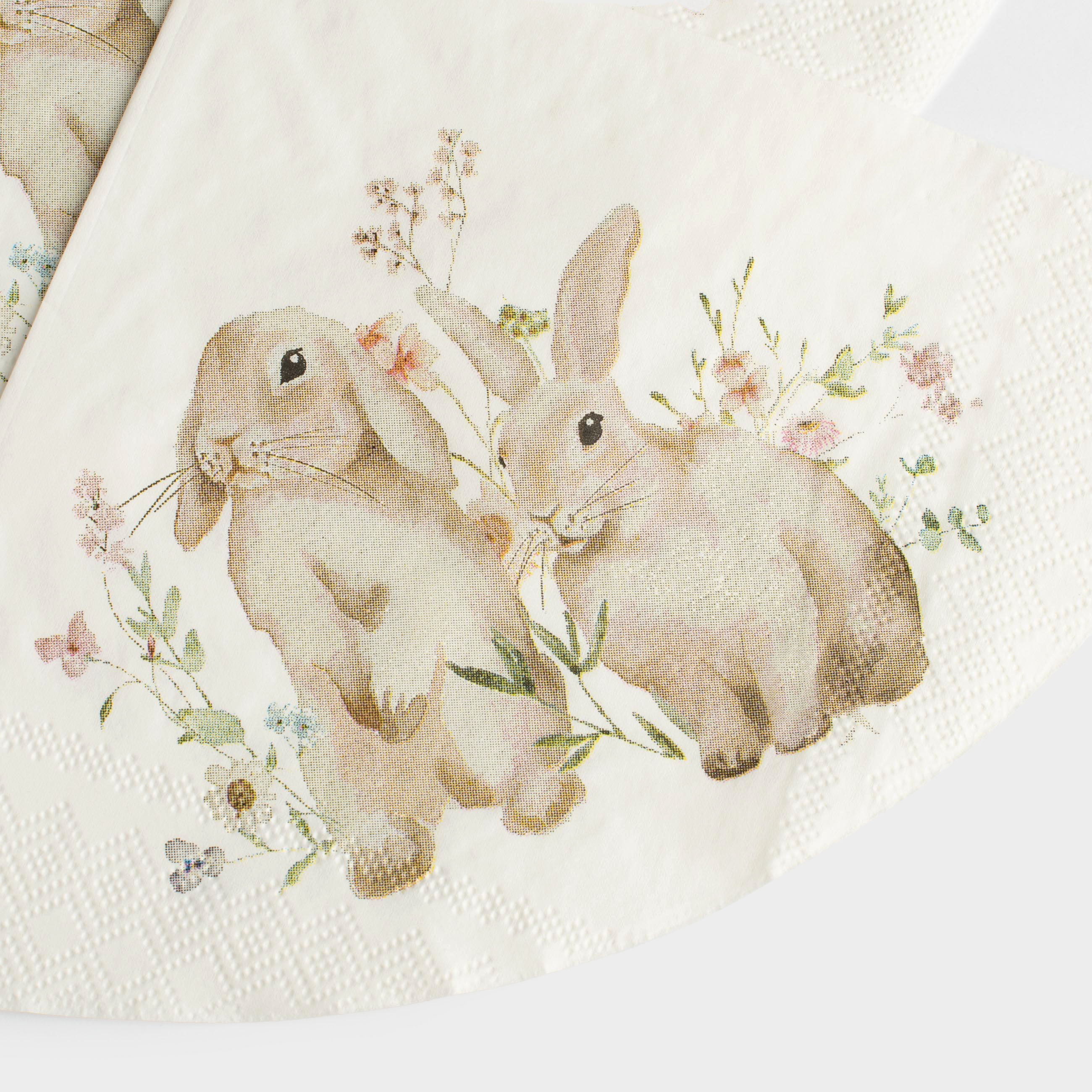 Қағаз майлықтар, 33х33 см, 20 дана, дөңгелек, ақ, Қояндар мен гүлдер, Natural Easter, image-3