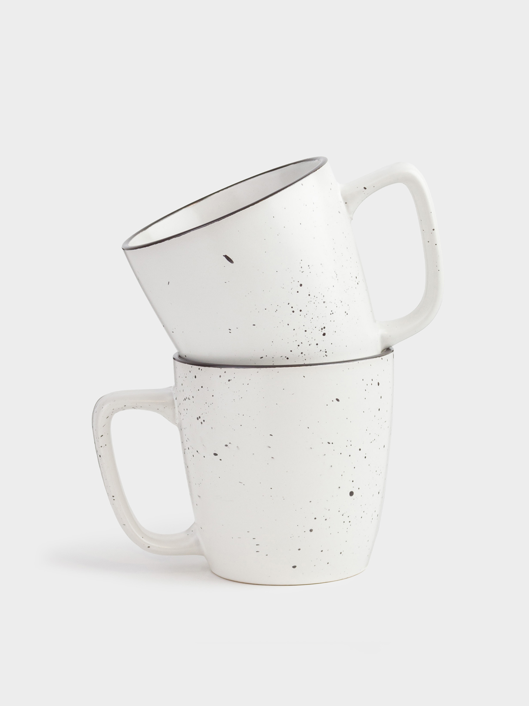 Кружка, 450 мл, 2 шт, керамика, белая, с черным кантом, в крапинку, Speckled black, image-1