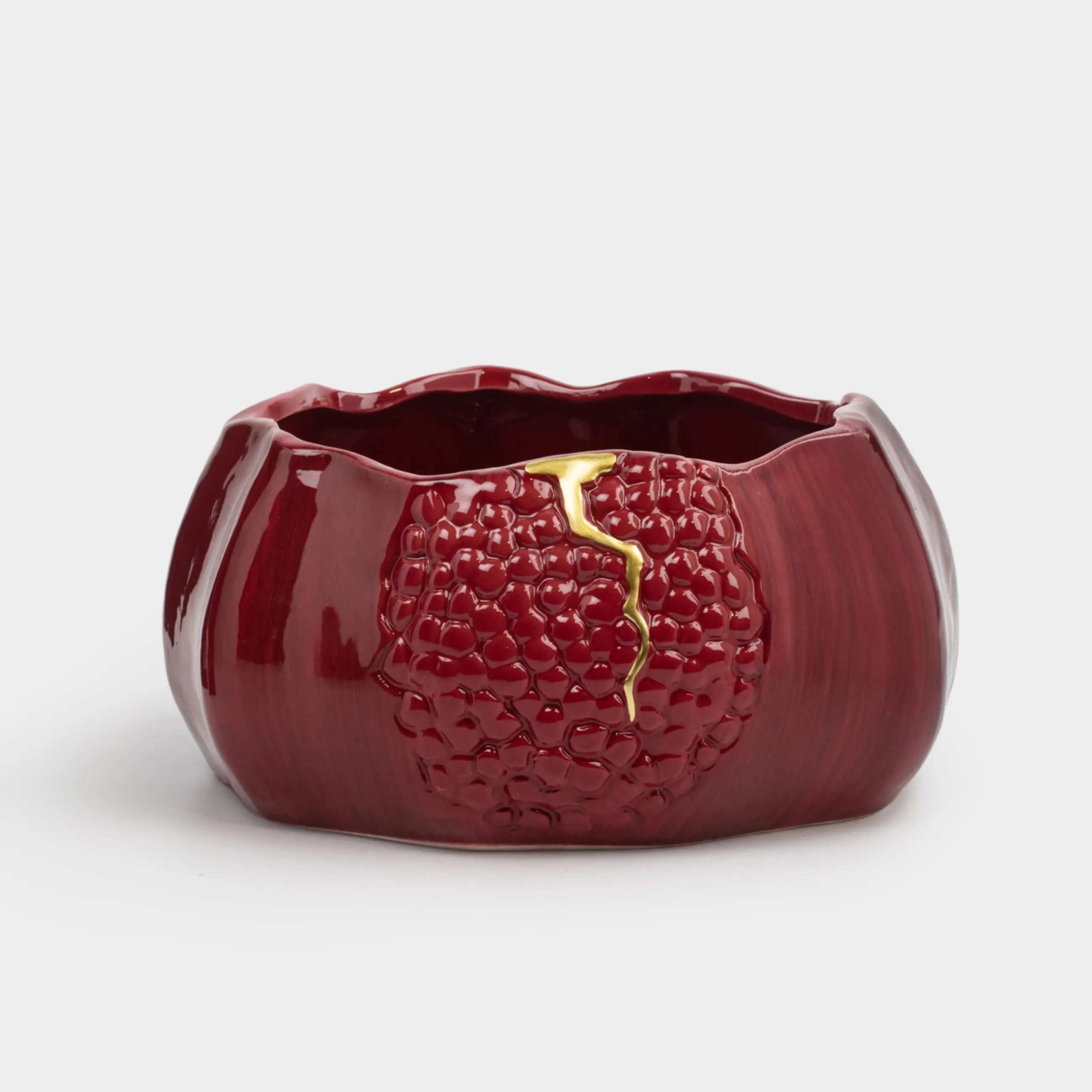 Жеміс вазасы, 25х18 см, керамика, қою қызыл, Анар, Pomegranate