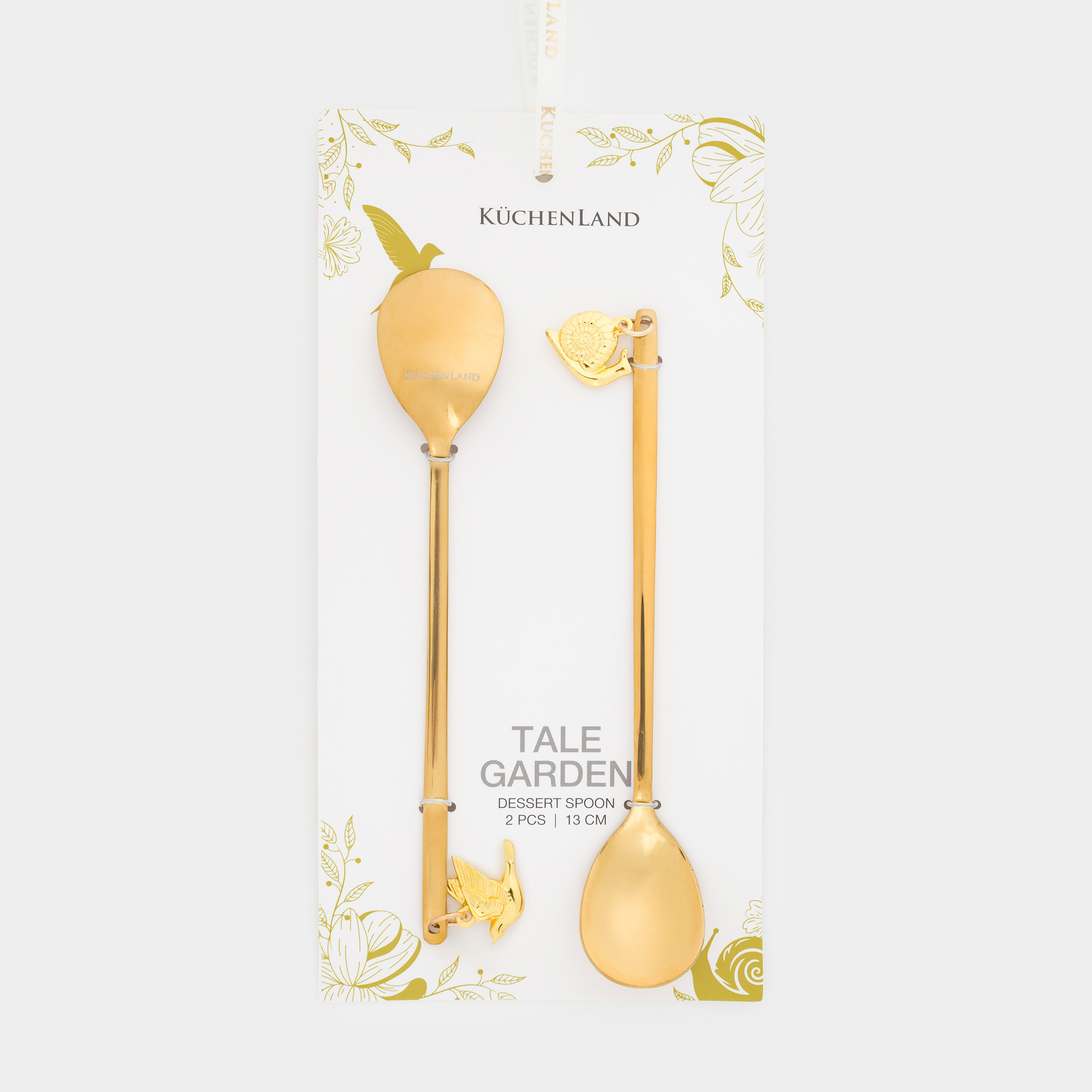Ложка десертная, 13 см, 2 шт, сталь, золотистая, Птица/Улитка, Tale garden, image-4
