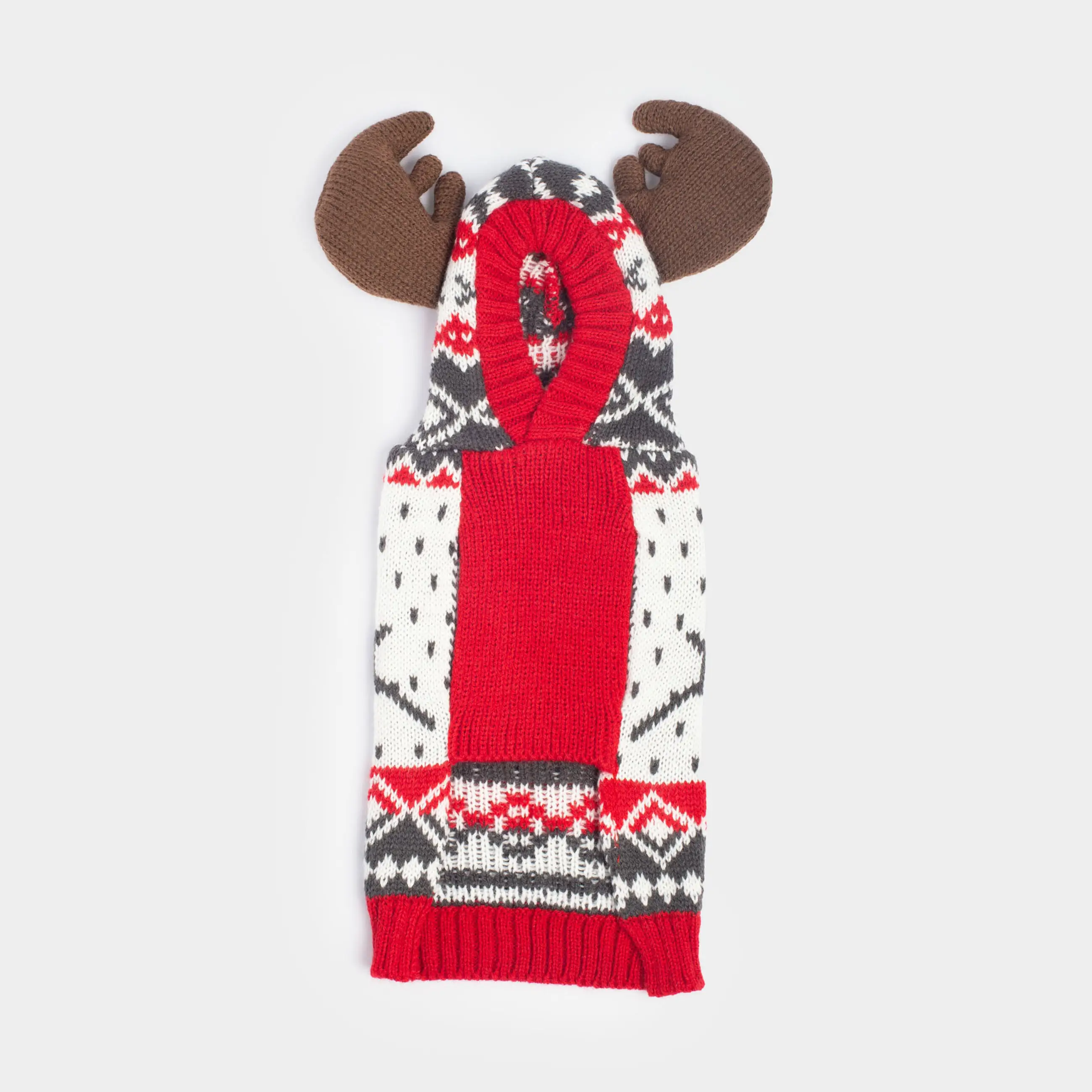 Жануарлар свитері, 32 см, өлшемі S, капюшоны бар, акрил, ақ және қызыл, Қысқы өрнек, Fashion pet