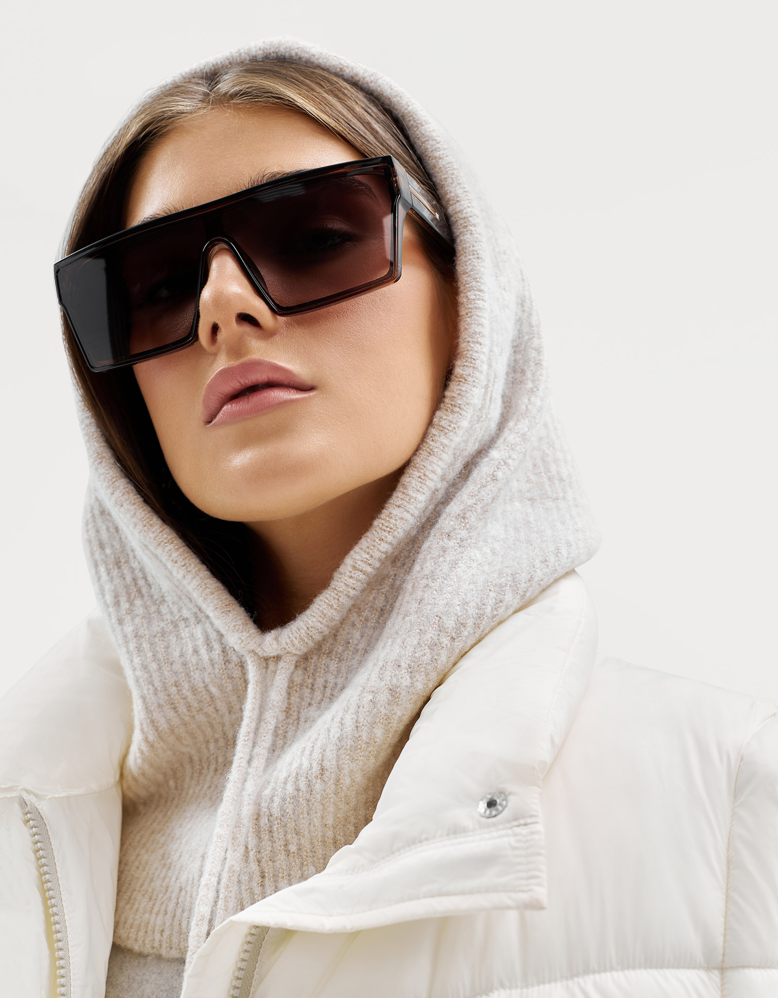 Капор женский, единый размер, в рубчик, акрил/эластан, песочный, Kapor, image-2