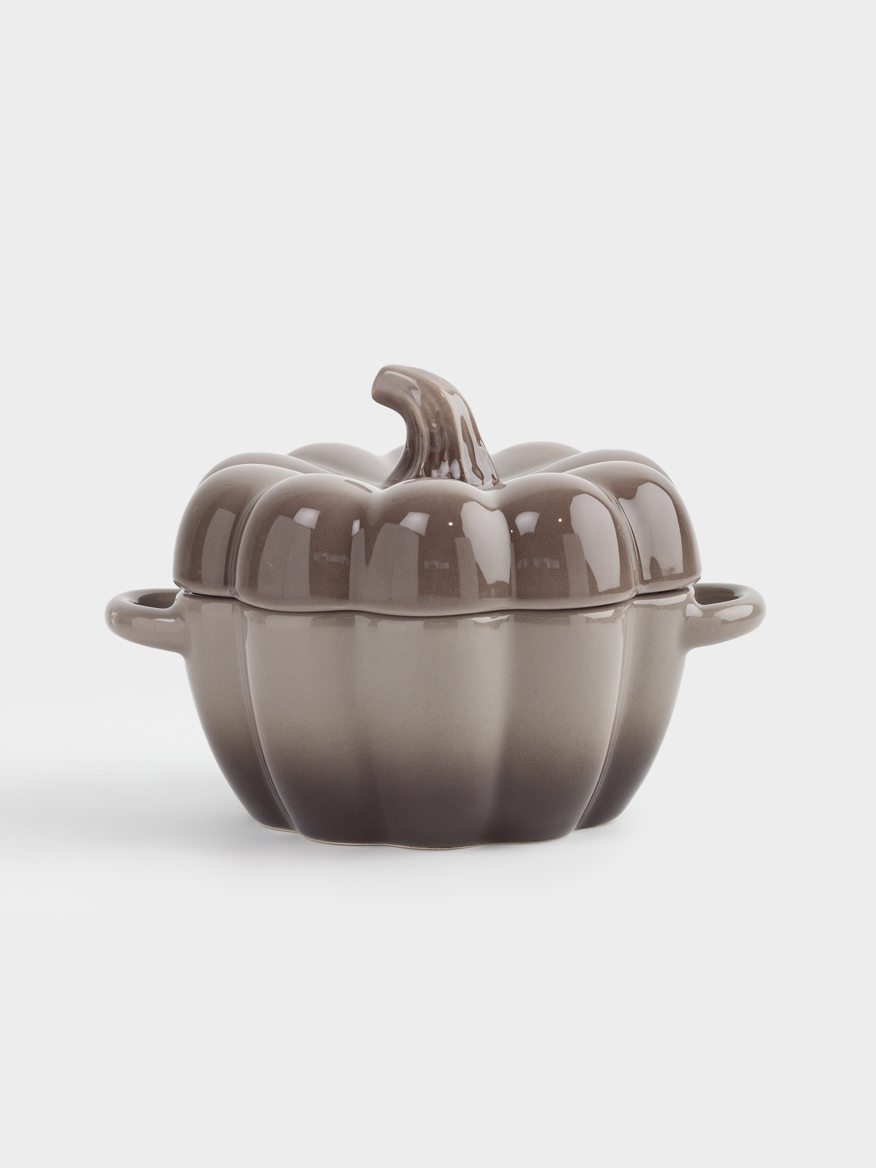 Кокотница, 11 см, 350 мл, қақпағы бар, керамика, сұр-қоңыр, Асқабақ, Pumpkin, image-0