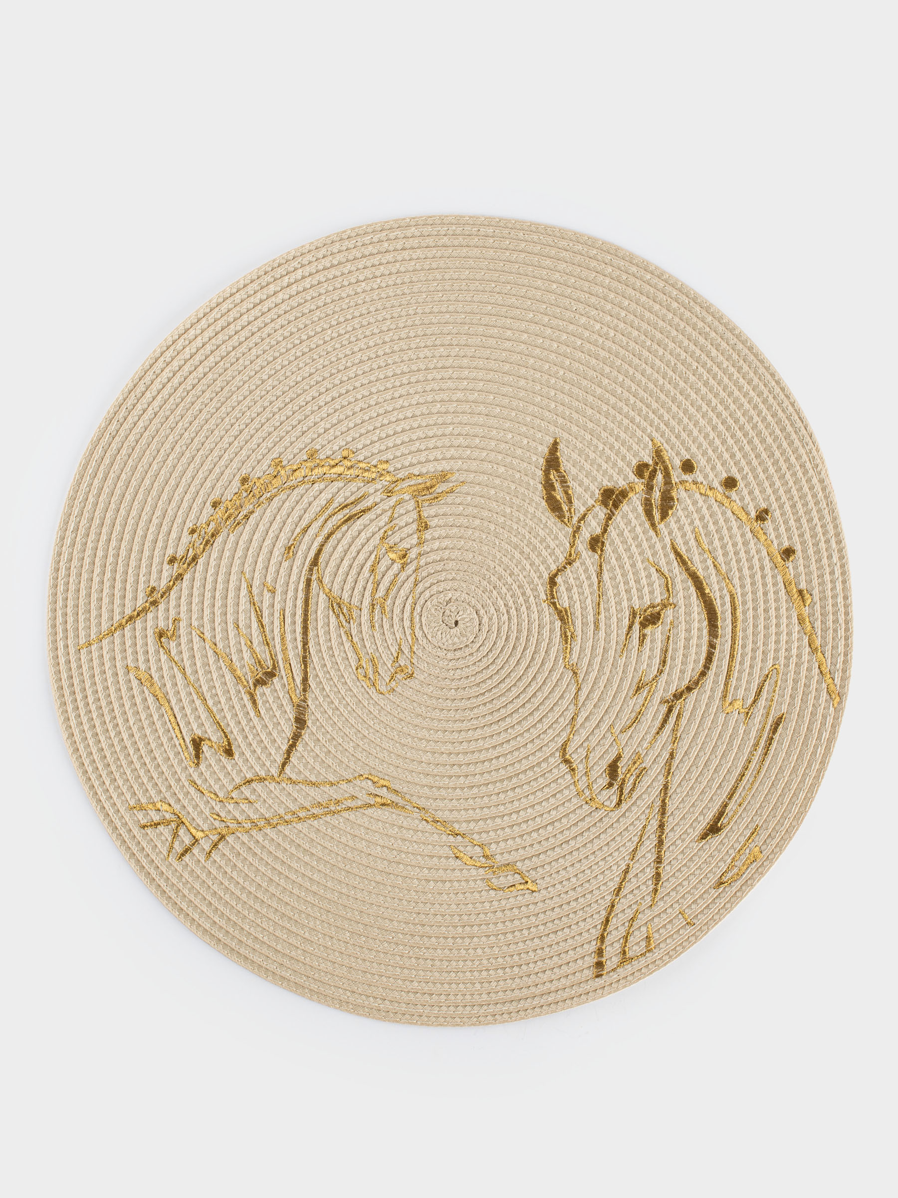 Салфетка под приборы, 38 см, полиэстер, круглая, молочная, Лошади, Circle embroidery, image-0